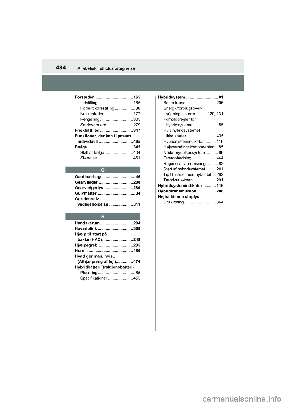 TOYOTA PRIUS PLUS 2015 Brugsanvisning (in Danish) 484Alfabetisk indholdsfortegnelse
OM47888DK
Forsæder ................................. 165Indstilling ............................... 165
Korrekt kørestilling .................. 36
Nakkestøtter ... TOYOTA PRIUS PLUS 2015 Brugsanvisning (in Danish) 484Alfabetisk indholdsfortegnelse
OM47888DK
Forsæder ................................. 165Indstilling ............................... 165
Korrekt kørestilling .................. 36
Nakkestøtter ...