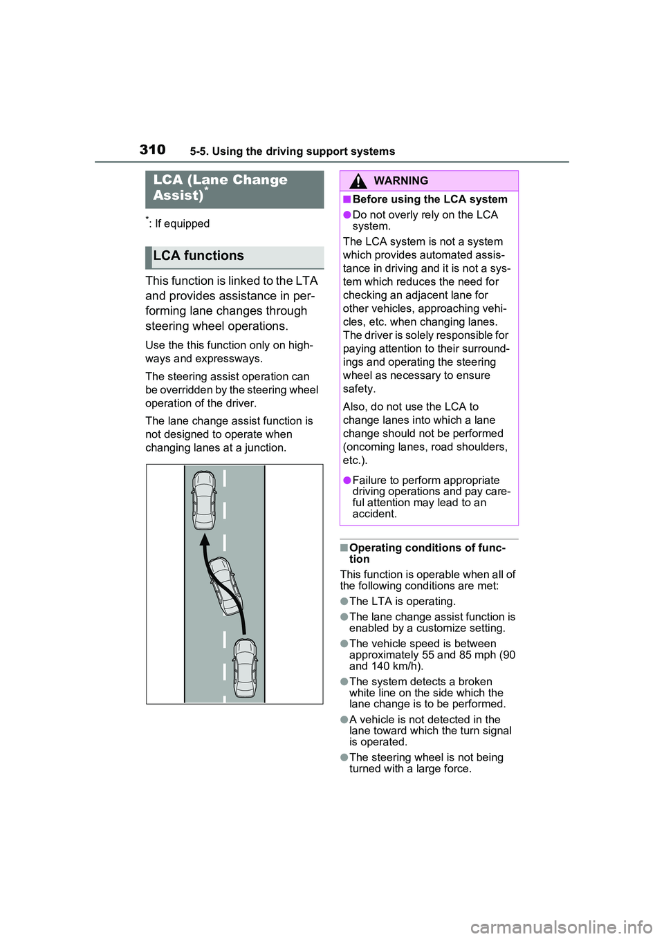 TOYOTA PRIUS PRIME 2023 Owners Manual 3105-5. Using the driving support systems
*: If equipped
This function is linked to the LTA
and provides assistance in per-
forming lane changes through
steering wheel operations.
Use the this funct TOYOTA PRIUS PRIME 2023 Owners Manual 3105-5. Using the driving support systems
*: If equipped
This function is linked to the LTA
and provides assistance in per-
forming lane changes through
steering wheel operations.
Use the this funct