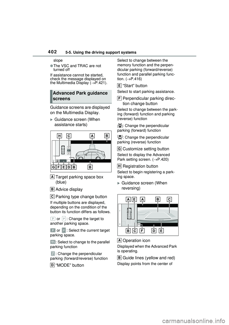 TOYOTA PRIUS PRIME 2023  Owners Manual 4025-5. Using the driving support systems
slope
●The VSC and TRAC are not 
turned off
If assistance cannot be started, 
check the message displayed on 
the Multimedia Display ( P.421).
Guidance s