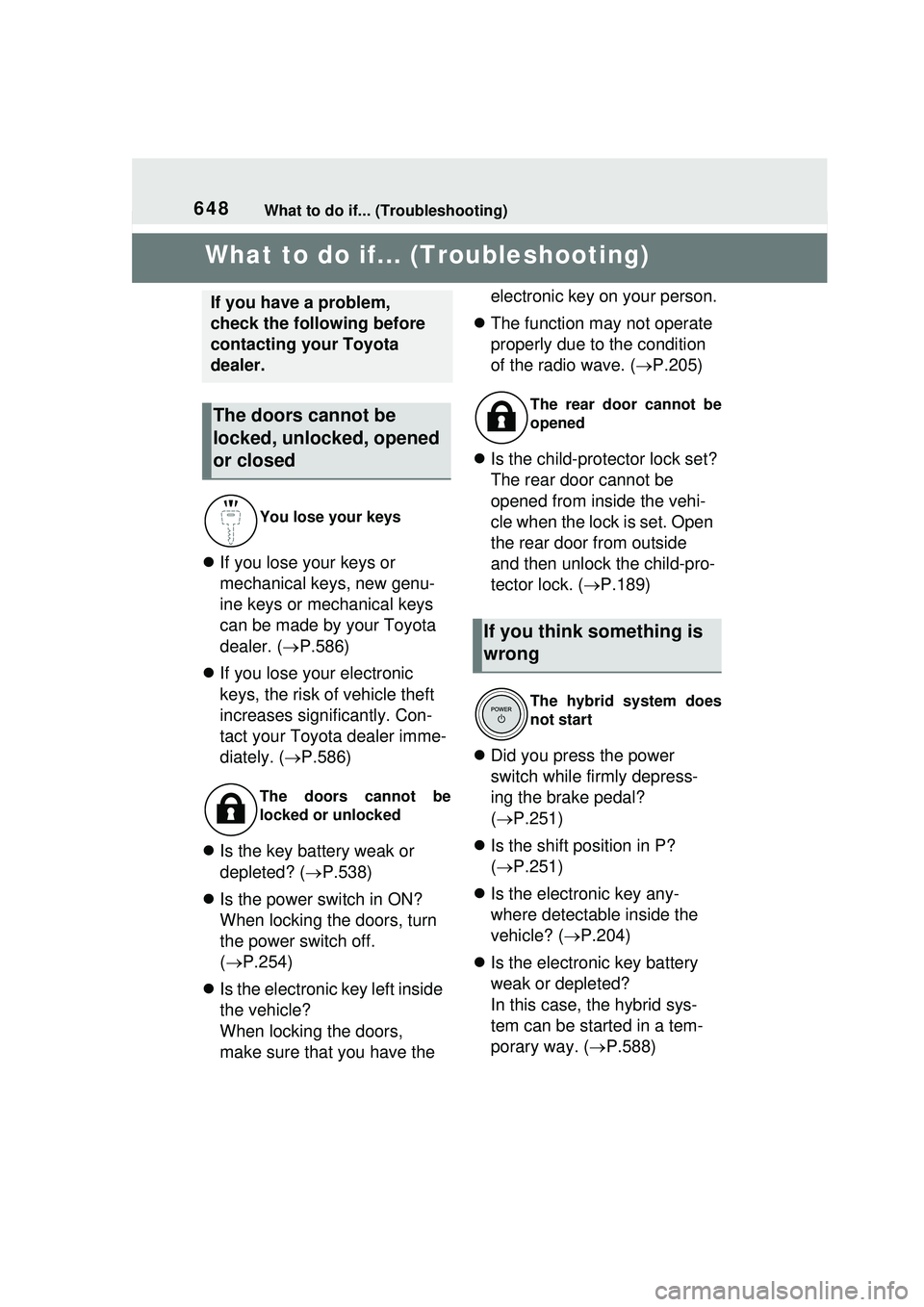 TOYOTA PRIUS PRIME 2023 Owners Manual 648What to do if... (Troubleshooting)
1-1.What to do if... (Troubleshooting)What to do if... (Troubleshooting)
If you lose your keys or
mechanical keys, new genu-
ine keys or mechanical keys
can TOYOTA PRIUS PRIME 2023 Owners Manual 648What to do if... (Troubleshooting)
1-1.What to do if... (Troubleshooting)What to do if... (Troubleshooting)
If you lose your keys or
mechanical keys, new genu-
ine keys or mechanical keys
can