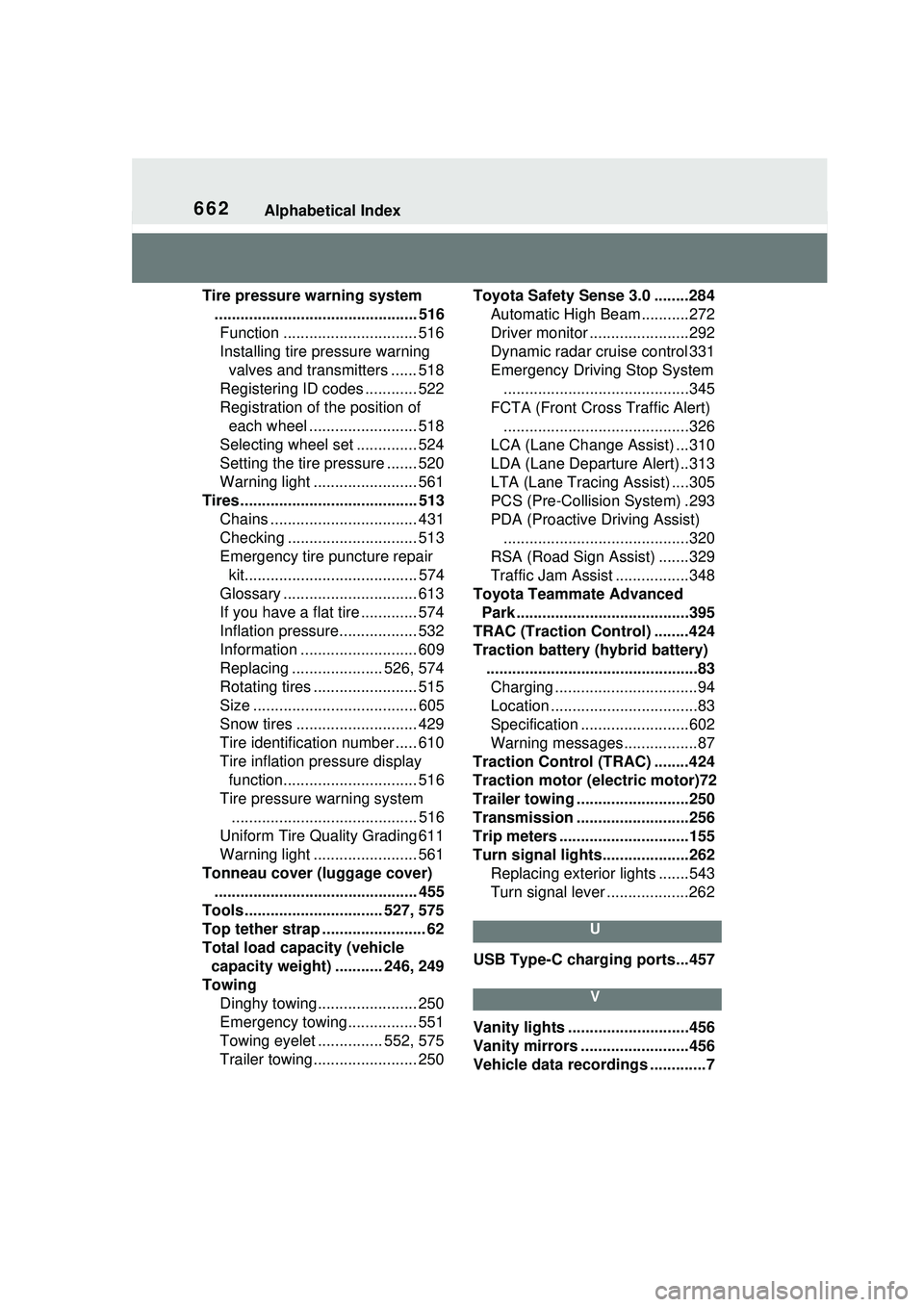 TOYOTA PRIUS PRIME 2023 Owners Manual 662Alphabetical Index
Tire pressure warning system............................................... 516Function ............................... 516
Installing tire pressure warning valves and transmitt TOYOTA PRIUS PRIME 2023 Owners Manual 662Alphabetical Index
Tire pressure warning system............................................... 516Function ............................... 516
Installing tire pressure warning valves and transmitt