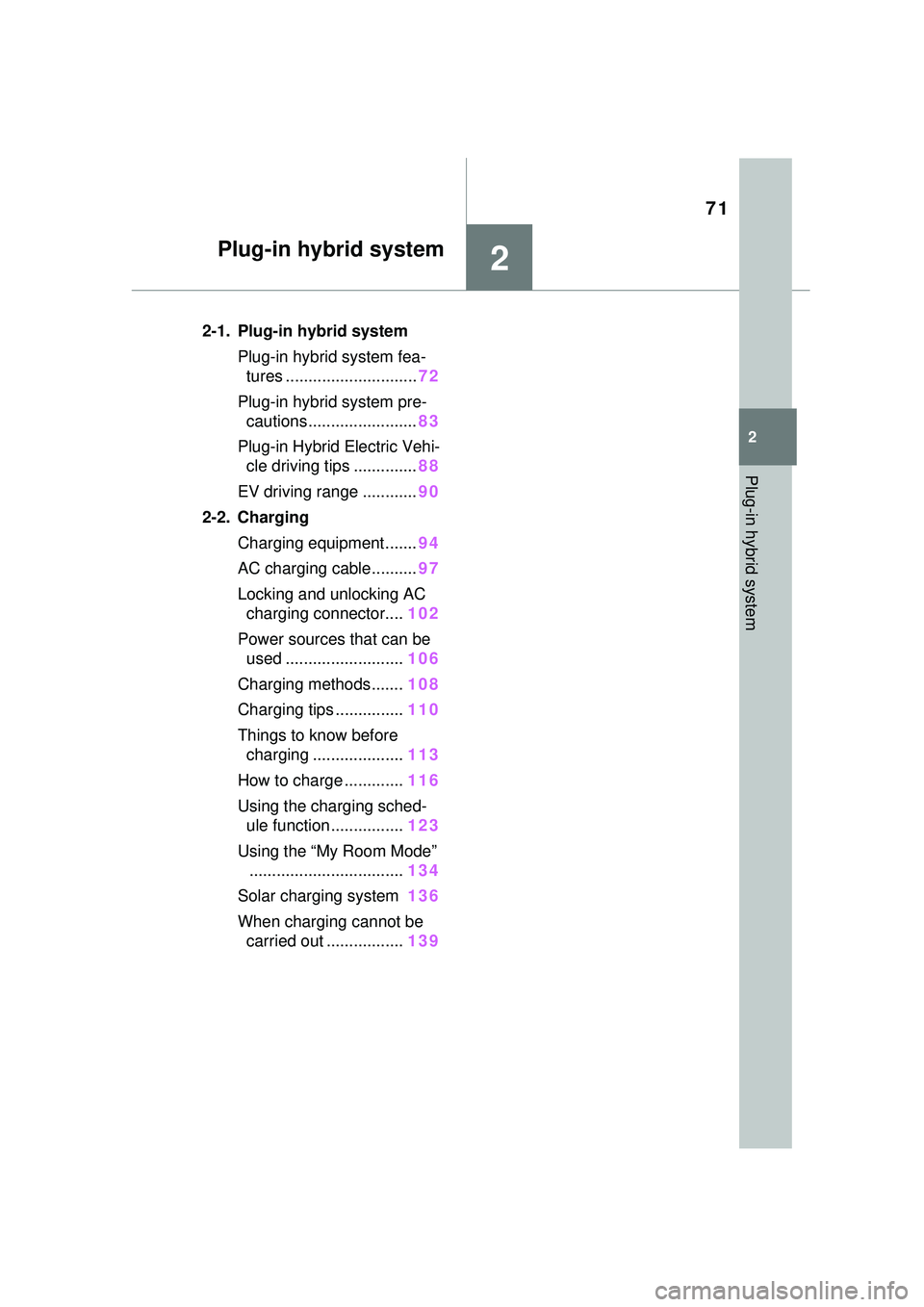 TOYOTA PRIUS PRIME 2023 Manual PDF 71
2
2
Plug-in hybrid system
Plug-in hybrid system
2-1. Plug-in hybrid systemPlug-in hybrid system fea-tures ............................. 72
Plug-in hybrid system pre- cautions ...................... TOYOTA PRIUS PRIME 2023 Manual PDF 71
2
2
Plug-in hybrid system
Plug-in hybrid system
2-1. Plug-in hybrid systemPlug-in hybrid system fea-tures ............................. 72
Plug-in hybrid system pre- cautions ......................