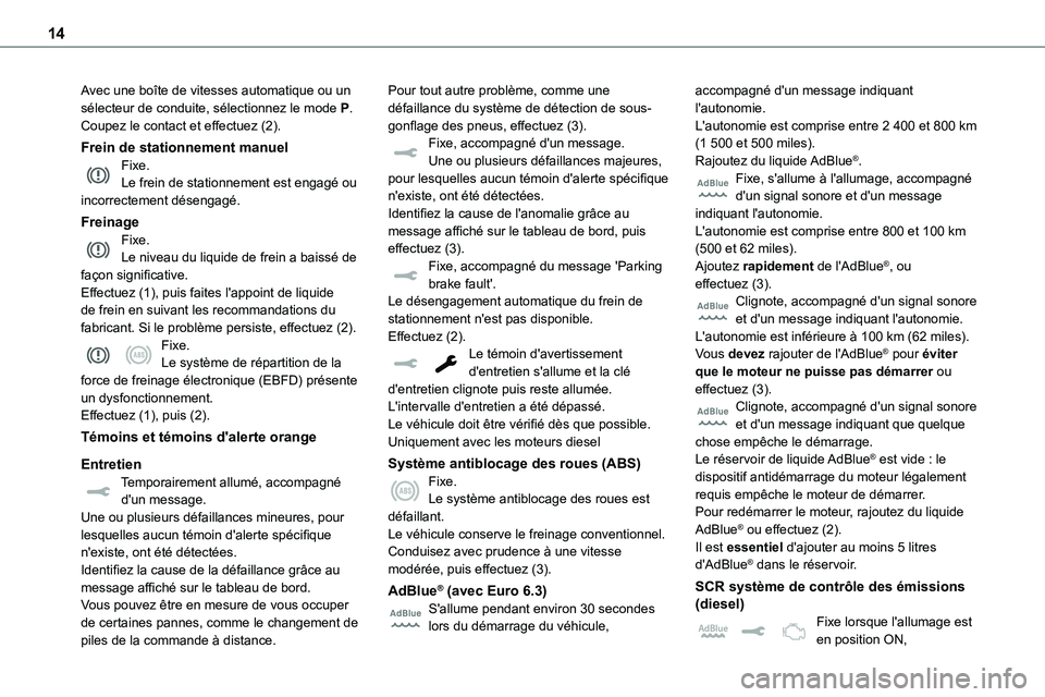 TOYOTA PROACE 2023 Manuel du propriétaire (in French) 14
Avec une boîte de vitesses automatique ou un sélecteur de conduite, sélectionnez le mode P.Coupez le contact et effectuez (2).
Frein de stationnement manuelFixe.Le frein de stationnement est eng TOYOTA PROACE 2023 Manuel du propriétaire (in French) 14
Avec une boîte de vitesses automatique ou un sélecteur de conduite, sélectionnez le mode P.Coupez le contact et effectuez (2).
Frein de stationnement manuelFixe.Le frein de stationnement est eng