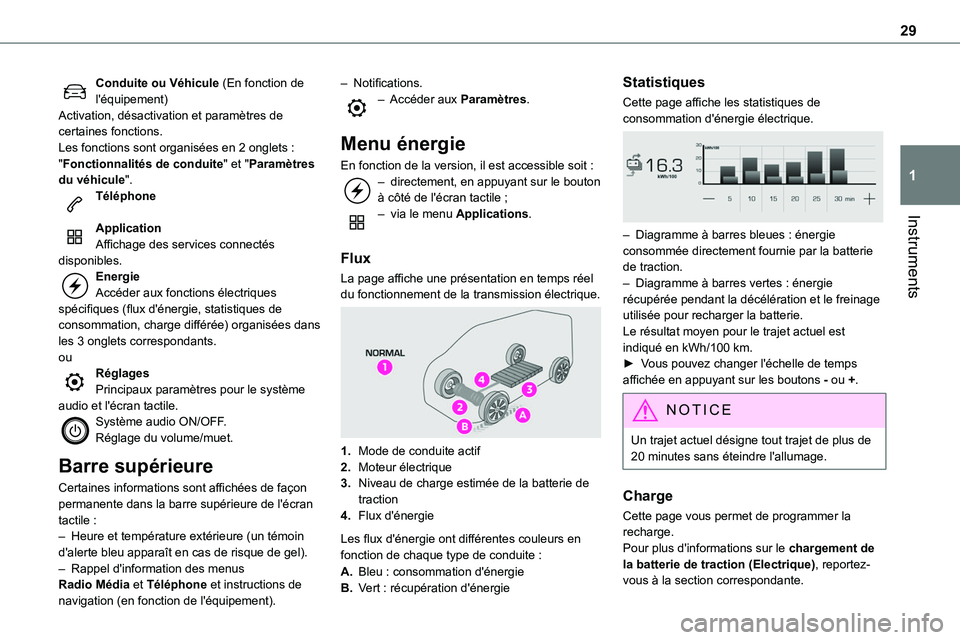 TOYOTA PROACE 2023  Manuel du propriétaire (in French) 29
Instruments
1
Conduite ou Véhicule (En fonction de l'équipement)Activation, désactivation et paramètres de certaines fonctions.Les fonctions sont organisées en 2 onglets : "Fonctionnal