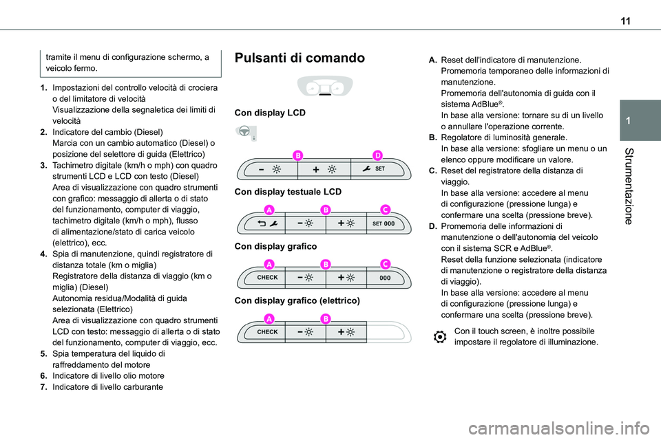 TOYOTA PROACE 2023 Manuale duso (in Italian) 11
Strumentazione
1
tramite il menu di configurazione schermo, a veicolo fermo.
1.Impostazioni del controllo velocità di crociera o del limitatore di velocitàVisualizzazione della segnaletica dei li TOYOTA PROACE 2023 Manuale duso (in Italian) 11
Strumentazione
1
tramite il menu di configurazione schermo, a veicolo fermo.
1.Impostazioni del controllo velocità di crociera o del limitatore di velocitàVisualizzazione della segnaletica dei li