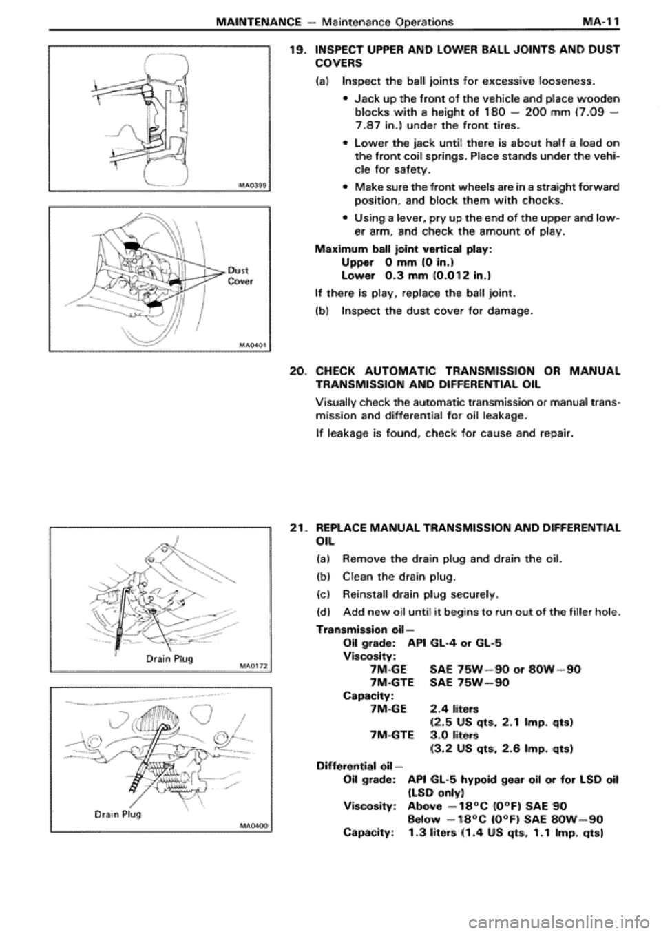 TOYOTA SUPRA 1990 3.G Owners Manual 