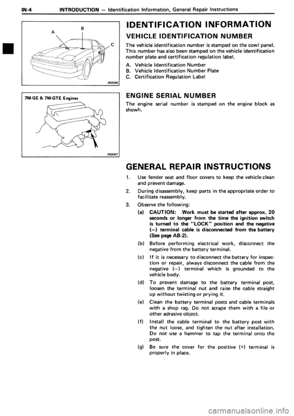 TOYOTA SUPRA 1990 3.G Workshop Manual 