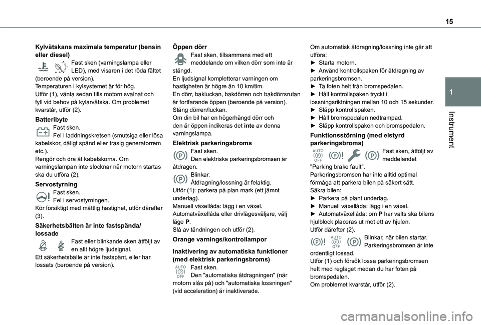 TOYOTA PROACE CITY 2022 Bruksanvisningar (in Swedish) 15
Instrument
1
Kylvätskans maximala temperatur (bensin eller diesel)
90°CFast sken (varningslampa eller LED), med visaren i det röda fältet (beroende på version).Temperaturen i kylsystemet är f TOYOTA PROACE CITY 2022 Bruksanvisningar (in Swedish) 15
Instrument
1
Kylvätskans maximala temperatur (bensin eller diesel)
90°CFast sken (varningslampa eller LED), med visaren i det röda fältet (beroende på version).Temperaturen i kylsystemet är f
