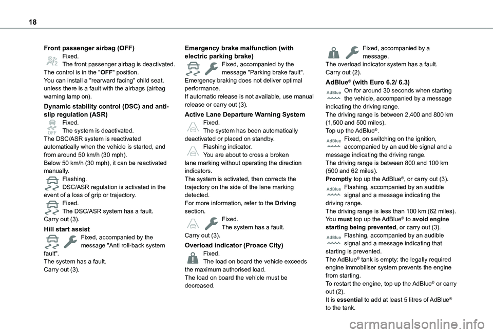 TOYOTA PROACE CITY VERSO 2022 Owners Manual 18
Front passenger airbag (OFF)Fixed.The front passenger airbag is deactivated.The control is in the "OFF" position.You can install a "rearward facing" child seat, unless there is a fa TOYOTA PROACE CITY VERSO 2022 Owners Manual 18
Front passenger airbag (OFF)Fixed.The front passenger airbag is deactivated.The control is in the "OFF" position.You can install a "rearward facing" child seat, unless there is a fa