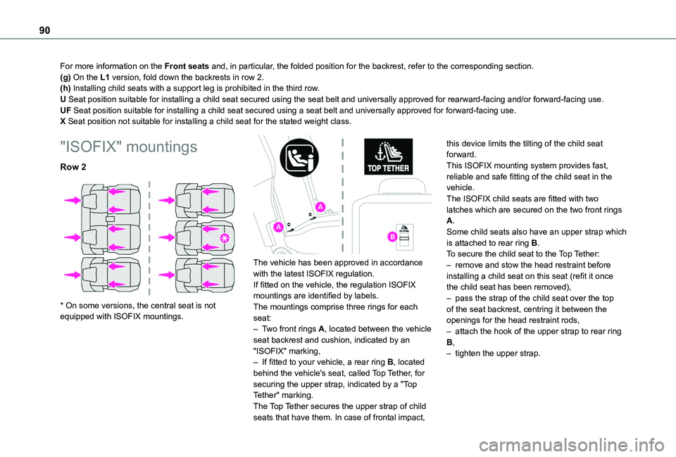 TOYOTA PROACE CITY VERSO 2020 Manual Online 90
For more information on the Front seats and, in particular, the folded position for the backrest, refer to the corresponding secti\
on.(g) On the L1 version, fold down the backrests in row 2.(h) In TOYOTA PROACE CITY VERSO 2020 Manual Online 90
For more information on the Front seats and, in particular, the folded position for the backrest, refer to the corresponding secti\
on.(g) On the L1 version, fold down the backrests in row 2.(h) In