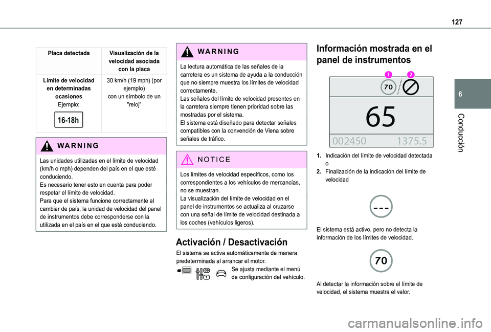 TOYOTA PROACE CITY VERSO 2019 Manual del propietario (in Spanish) 127
Conducción
6
Placa detectadaVisualización de la velocidad asociada con la placa
Límite de velocidad en determinadas ocasionesEjemplo:
30 km/h (19 mph) (por ejemplo)con un símbolo de un " TOYOTA PROACE CITY VERSO 2019 Manual del propietario (in Spanish) 127
Conducción
6
Placa detectadaVisualización de la velocidad asociada con la placa
Límite de velocidad en determinadas ocasionesEjemplo:
30 km/h (19 mph) (por ejemplo)con un símbolo de un "
