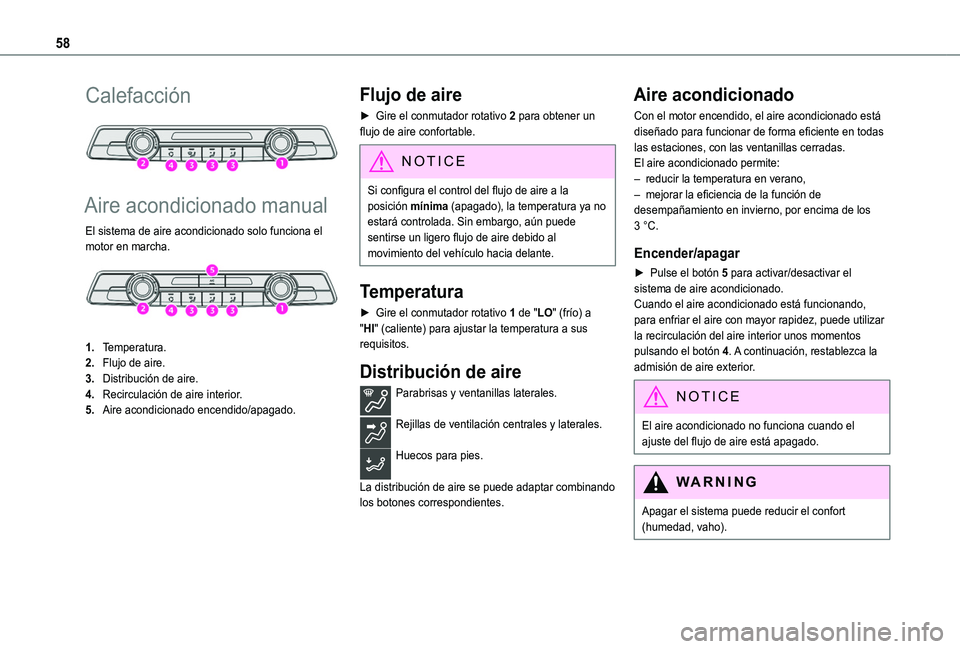 TOYOTA PROACE CITY VERSO 2019 Manual del propietario (in Spanish) 58
Calefacción
Aire acondicionado manual
El sistema de aire acondicionado solo funciona el
motor en marcha.
1.Temperatura.
2.Flujo de aire.
3.Distribución de aire.
4.Recirculación de aire in TOYOTA PROACE CITY VERSO 2019 Manual del propietario (in Spanish) 58
Calefacción
Aire acondicionado manual
El sistema de aire acondicionado solo funciona el
motor en marcha.
1.Temperatura.
2.Flujo de aire.
3.Distribución de aire.
4.Recirculación de aire in
