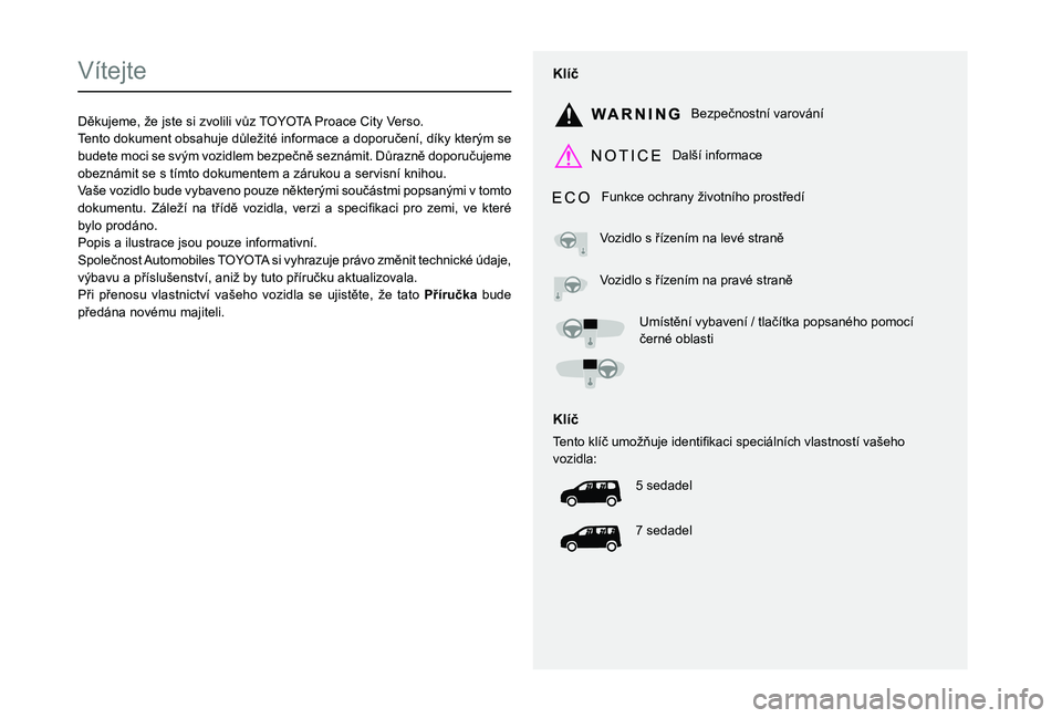TOYOTA PROACE CITY VERSO 2019 Návod na použití (in Czech)
Vítejte
0027010C004E0058004D004800500048000F00370003004700520053005200550045005800470048005700480003005200450048005D005100690050004C0057000300570003 005 TOYOTA PROACE CITY VERSO 2019 Návod na použití (in Czech)
Vítejte
0027010C004E0058004D004800500048000F00370003004700520053005200550045005800470048005700480003005200450048005D005100690050004C0057000300570003 005