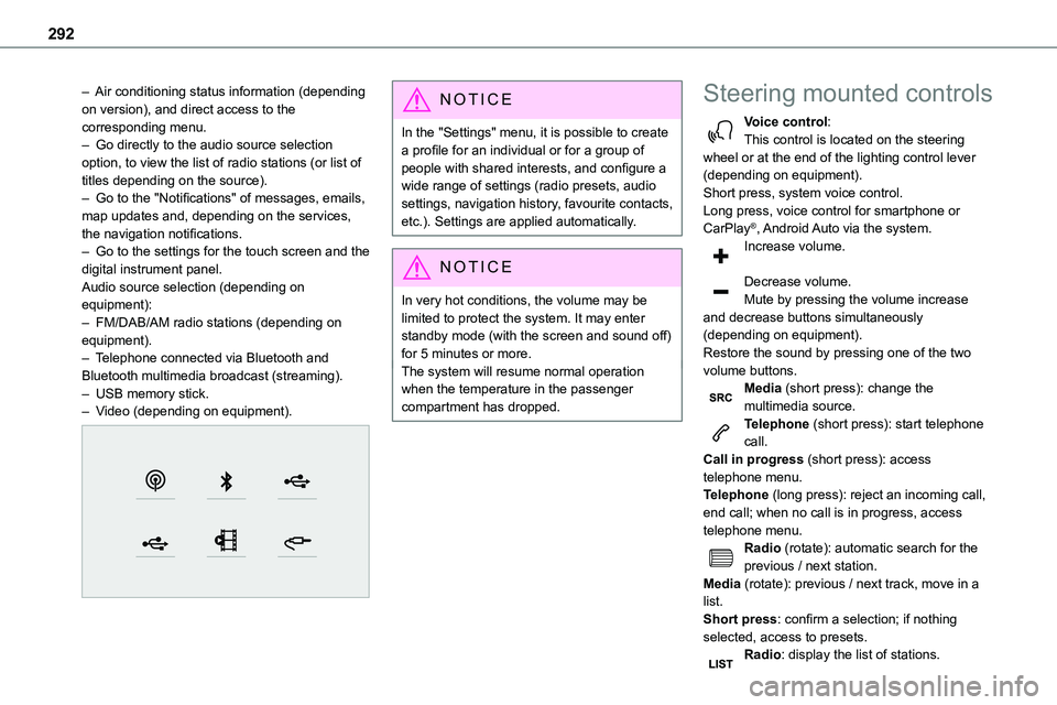 TOYOTA PROACE VERSO 2023 Owners Manual 292
– Air conditioning status information (depending on version), and direct access to the corresponding menu.– Go directly to the audio source selection option, to view the list of radio station TOYOTA PROACE VERSO 2023 Owners Manual 292
– Air conditioning status information (depending on version), and direct access to the corresponding menu.– Go directly to the audio source selection option, to view the list of radio station