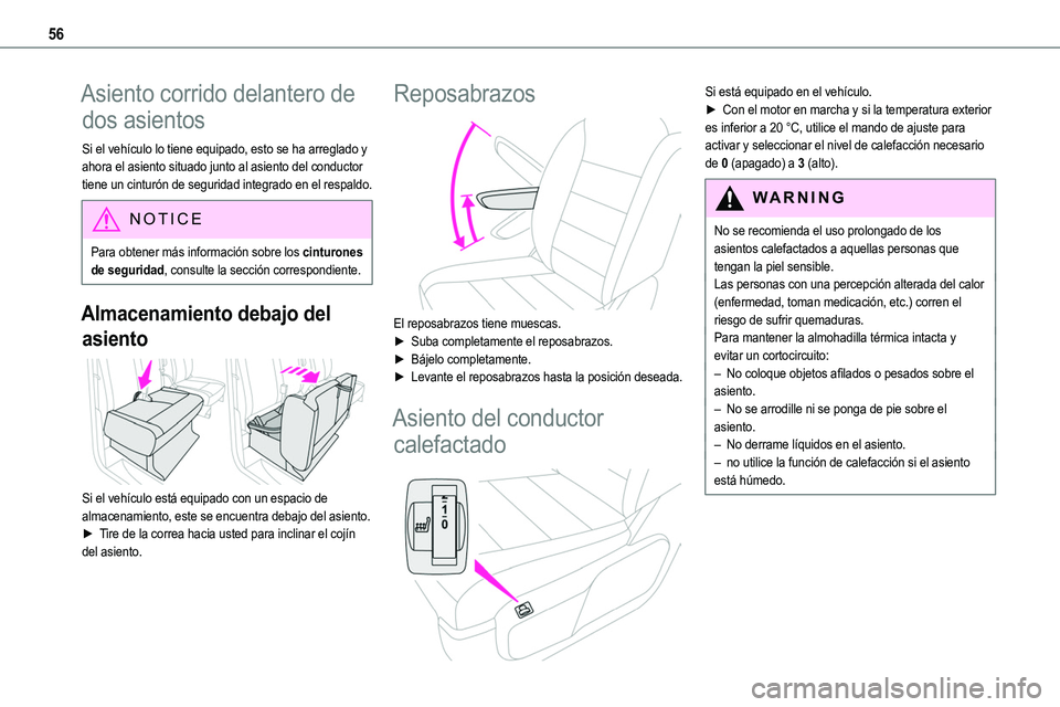 TOYOTA PROACE VERSO EV 2023 Manual del propietario (in Spanish) 56
Asiento corrido delantero de
dos asientos
Si el vehículo lo tiene equipado, esto se ha arreglado y ahora el asiento situado junto al asiento del conductor tiene un cinturón de seguridad integrad TOYOTA PROACE VERSO EV 2023 Manual del propietario (in Spanish) 56
Asiento corrido delantero de
dos asientos
Si el vehículo lo tiene equipado, esto se ha arreglado y ahora el asiento situado junto al asiento del conductor tiene un cinturón de seguridad integrad