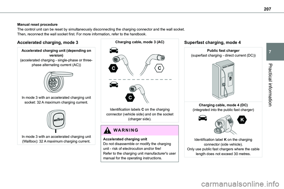 TOYOTA PROACE VERSO EV 2022 Owners Manual 207
Practical information
7
Manual reset procedureThe control unit can be reset by simultaneously disconnecting the chargi\
ng connector and the wall socket.Then, reconnect the wall socket first. For TOYOTA PROACE VERSO EV 2022 Owners Manual 207
Practical information
7
Manual reset procedureThe control unit can be reset by simultaneously disconnecting the chargi\
ng connector and the wall socket.Then, reconnect the wall socket first. For