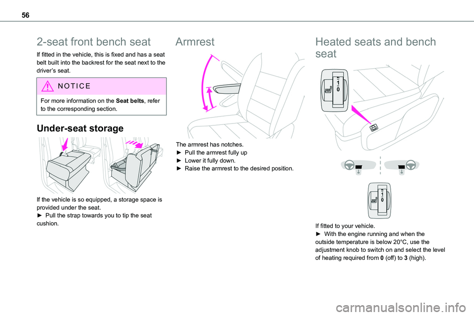TOYOTA PROACE VERSO EV 2022 Workshop Manual 56
2-seat front bench seat
If fitted in the vehicle, this is fixed and has a seat belt built into the backrest for the seat next to the driver’s seat.
NOTIC E
For more information on the Seat belts, TOYOTA PROACE VERSO EV 2022 Workshop Manual 56
2-seat front bench seat
If fitted in the vehicle, this is fixed and has a seat belt built into the backrest for the seat next to the driver’s seat.
NOTIC E
For more information on the Seat belts,
