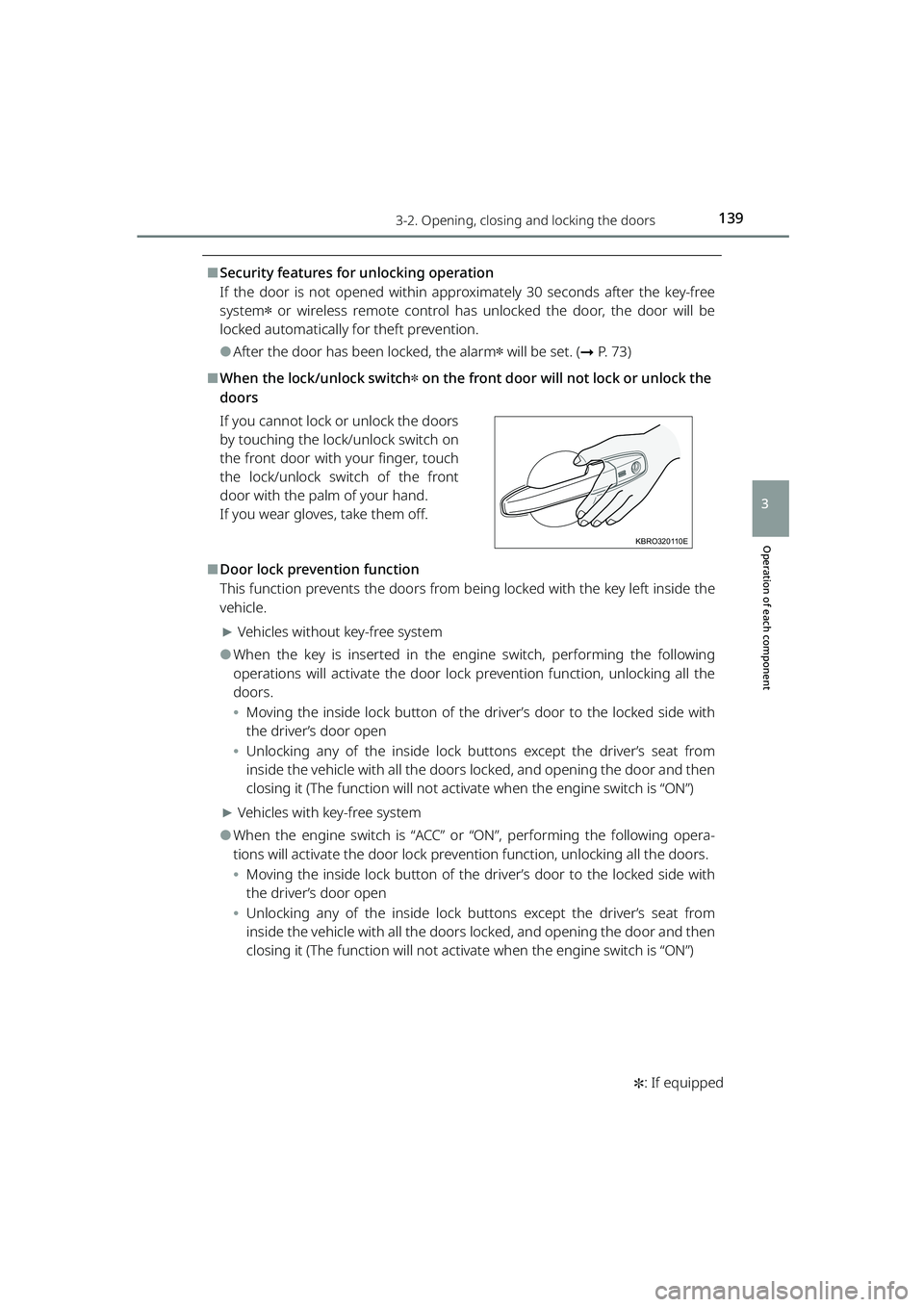 TOYOTA RAIZE 2023 Owners Guide 1393-2. Opening, closing and locking the doors
RAIZE_OM_General_BZ358E
✽: If equipped
Operation of each component
3
⬛Security features for unlocking operation
If the door is not opened within appr TOYOTA RAIZE 2023 Owners Guide 1393-2. Opening, closing and locking the doors
RAIZE_OM_General_BZ358E
✽: If equipped
Operation of each component
3
⬛Security features for unlocking operation
If the door is not opened within appr