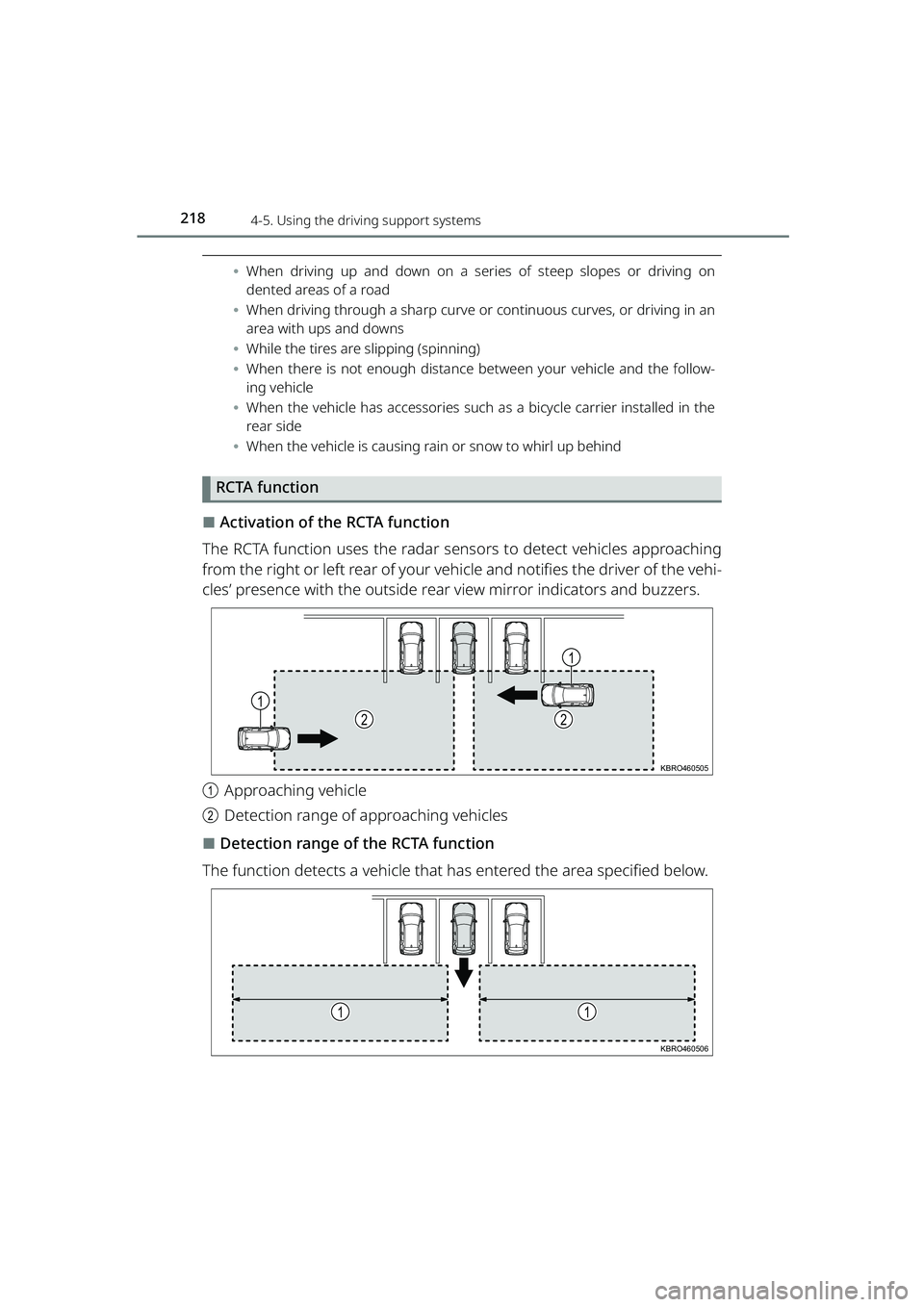 TOYOTA RAIZE 2023 Owners Manual 2184-5. Using the driving support systems
RAIZE_OM_General_BZ358E
⦁When driving up and down on a series of steep slopes or driving on
dented areas of a road
⦁ When driving through a sharp curve or TOYOTA RAIZE 2023 Owners Manual 2184-5. Using the driving support systems
RAIZE_OM_General_BZ358E
⦁When driving up and down on a series of steep slopes or driving on
dented areas of a road
⦁ When driving through a sharp curve or