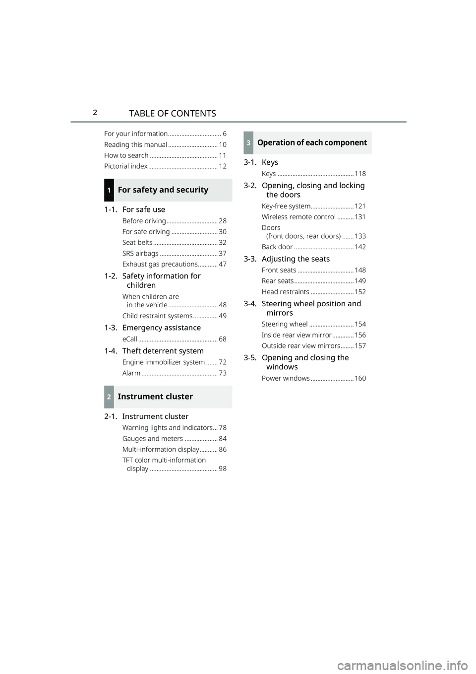 TOYOTA RAIZE 2023  Owners Manual 2
RAIZE_OM_General_BZ358E
TABLE OF CONTENTS
For your information................................ 6
Reading this manual .............................. 10
How to search .................................