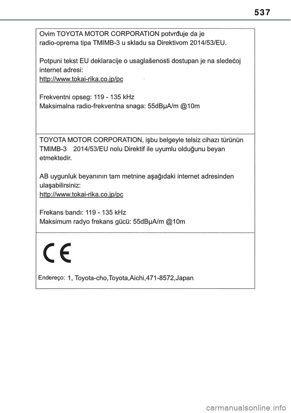 TOYOTA RAV4 2022  Manual de utilização (in Portuguese) 537
Endereço: 