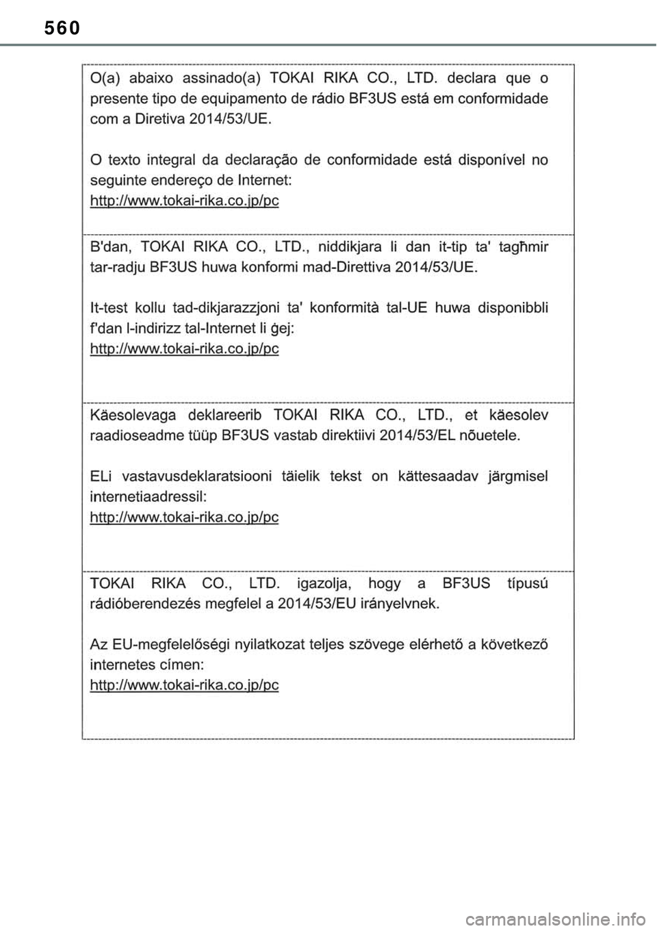 TOYOTA RAV4 2022  Manual de utilização (in Portuguese) 560 