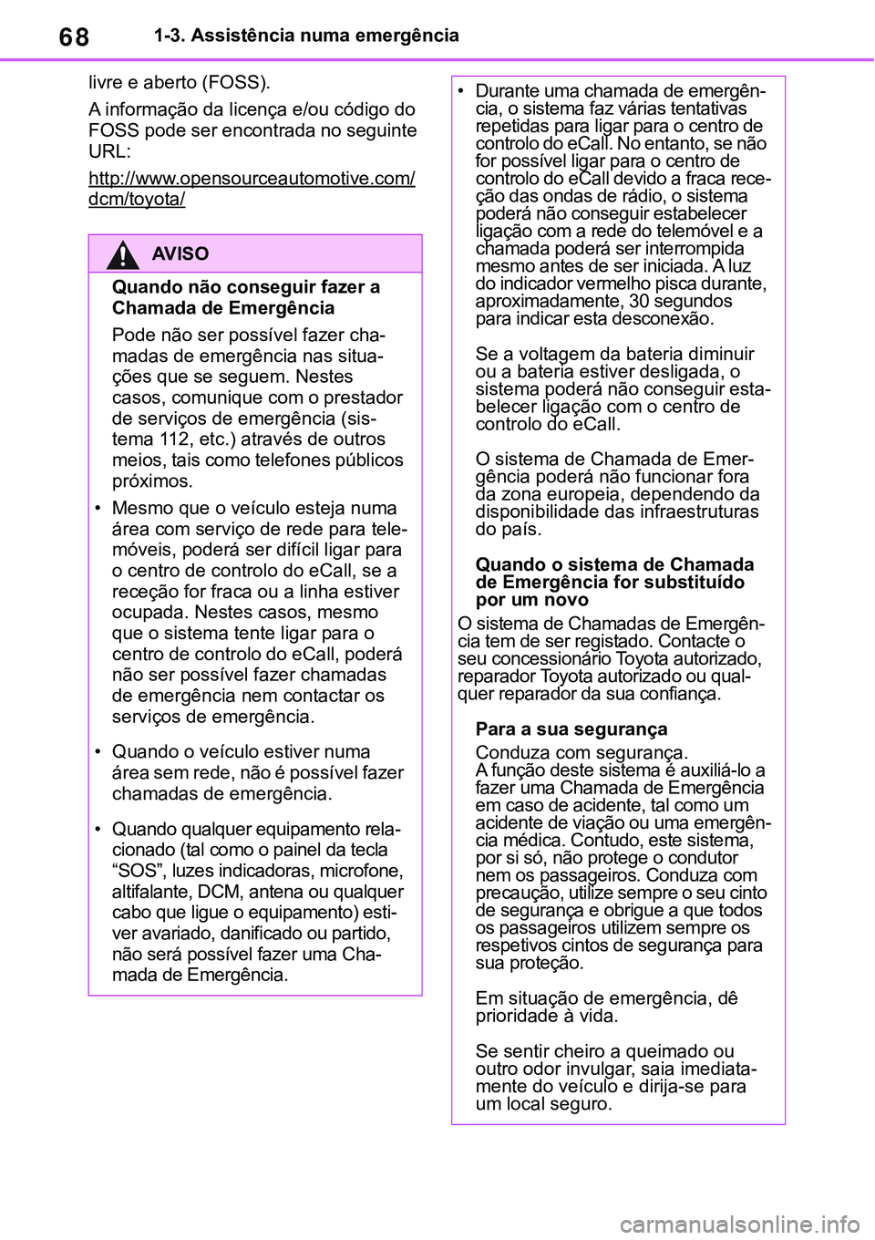 TOYOTA RAV4 2022 Manual de utilização (in Portuguese) 681-3. Assistência numa emergência
livre e aberto (FOSS).
A informação da licença e/ou código do
FOSS pode ser encontrada no seguinte
URL:
http://www.opensourceautomotive.com/dcm/toyota/
AV TOYOTA RAV4 2022 Manual de utilização (in Portuguese) 681-3. Assistência numa emergência
livre e aberto (FOSS).
A informação da licença e/ou código do
FOSS pode ser encontrada no seguinte
URL:
http://www.opensourceautomotive.com/dcm/toyota/
AV