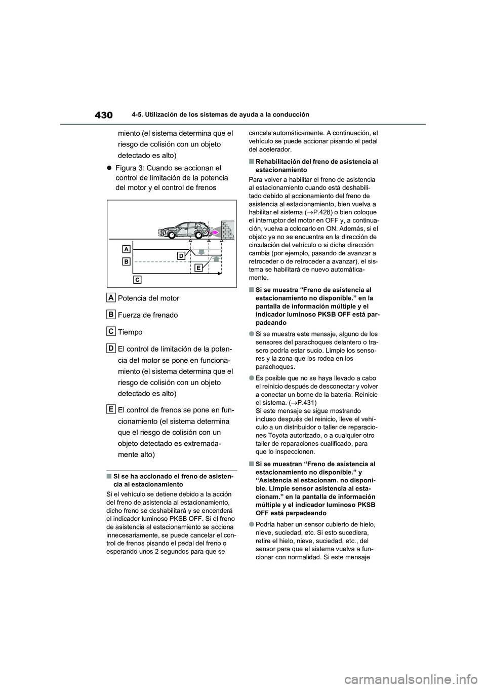 TOYOTA RAV4 2021 Manual del propietario (in Spanish) 4304-5. Utilización de los sistemas de ayuda a la conducción
miento (el sistema determina que el
riesgo de colisión con un objeto
detectado es alto)
Figura 3: Cuando se accionan el
control de TOYOTA RAV4 2021 Manual del propietario (in Spanish) 4304-5. Utilización de los sistemas de ayuda a la conducción
miento (el sistema determina que el
riesgo de colisión con un objeto
detectado es alto)
Figura 3: Cuando se accionan el
control de