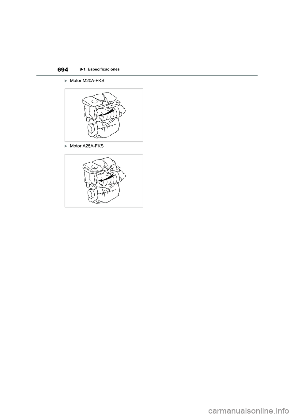 TOYOTA RAV4 2021  Manual del propietario (in Spanish) 6949-1. Especificaciones
Motor M20A-FKS
Motor A25A-FKS 