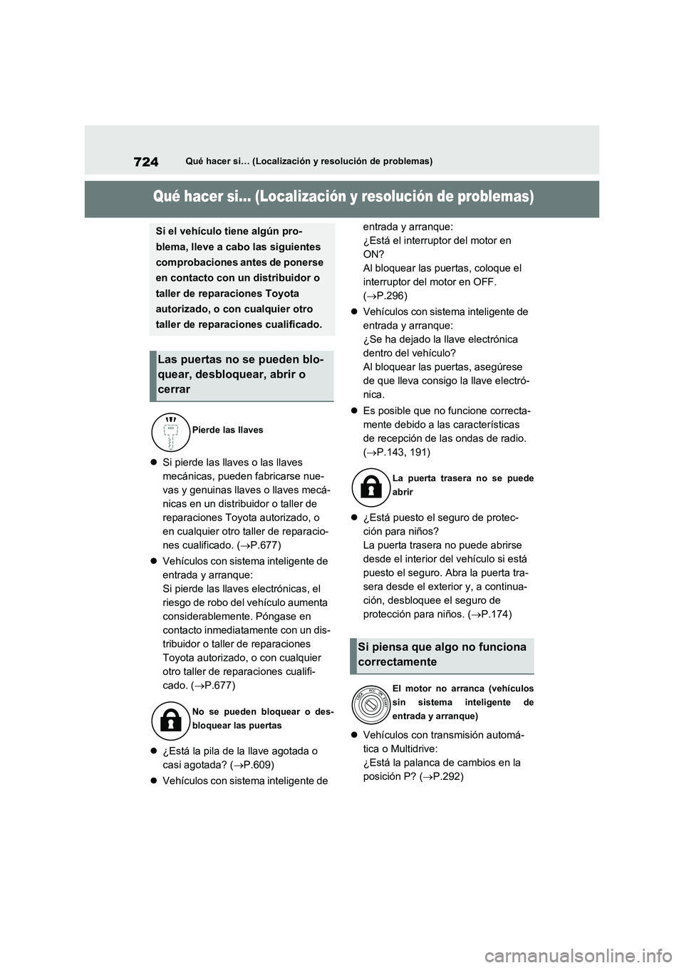 TOYOTA RAV4 2021 Manual del propietario (in Spanish) 724Qué hacer si… (Localización y resolución de problemas)
1-1.Qué hacer si… (Localización y resolución de problemas)Qué hacer si… (Localización y resolución de problemas)
Si pierde l TOYOTA RAV4 2021 Manual del propietario (in Spanish) 724Qué hacer si… (Localización y resolución de problemas)
1-1.Qué hacer si… (Localización y resolución de problemas)Qué hacer si… (Localización y resolución de problemas)
Si pierde l