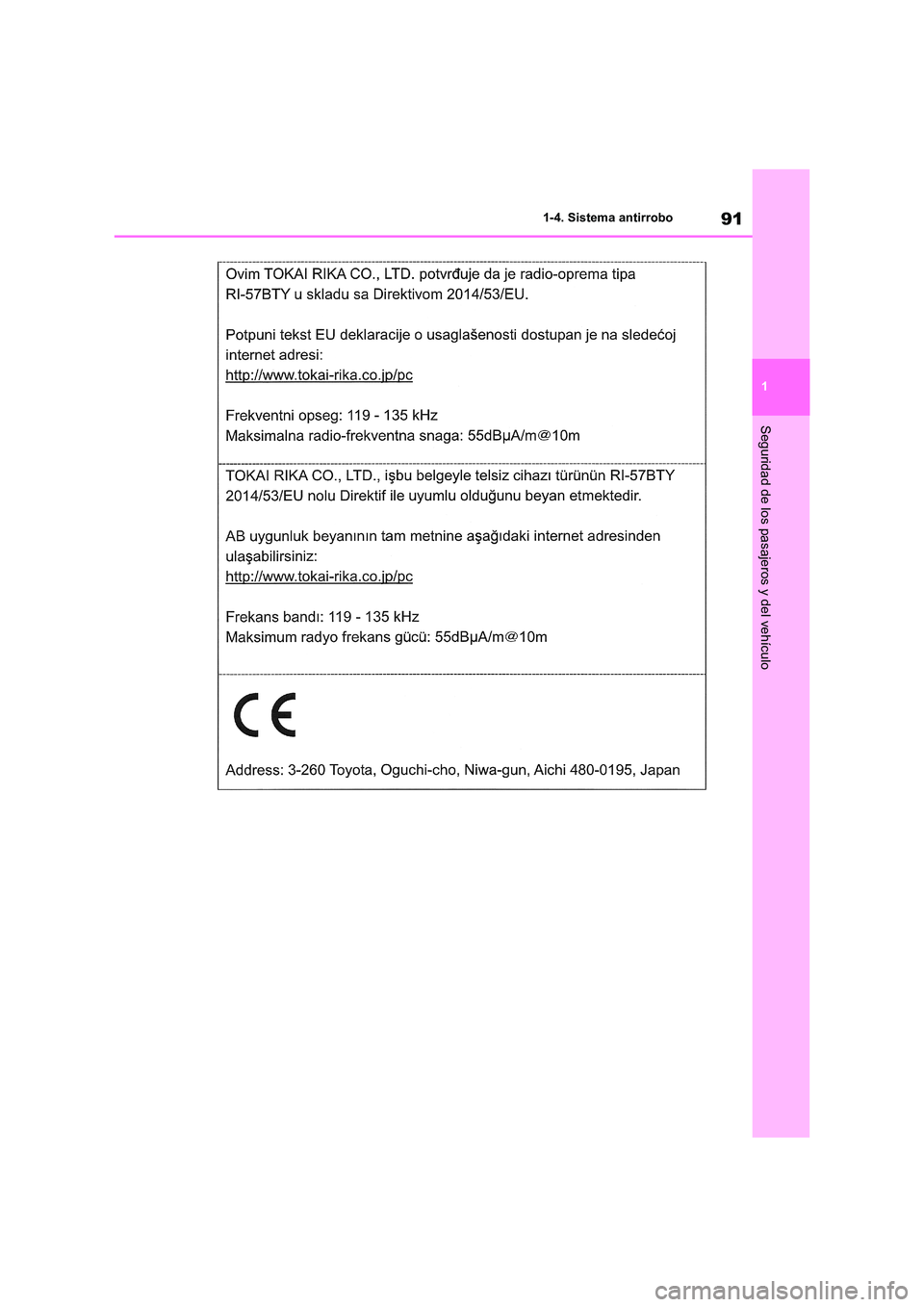 TOYOTA RAV4 2021 Manual del propietario (in Spanish) 91
1
1-4. Sistema antirrobo
Seguridad de los pasajeros y del vehículo TOYOTA RAV4 2021 Manual del propietario (in Spanish) 91
1
1-4. Sistema antirrobo
Seguridad de los pasajeros y del vehículo