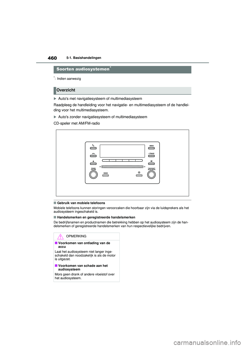 TOYOTA RAV4 2021 Instructieboekje (in Dutch) 4605-1. Basishandelingen
5-1.Basishandelingen
*: Indien aanwezig
Autos met navigatiesyst eem of multimediasysteem
Raadpleeg de handleiding voor het navigatie- en multimediasysteem of de handlei-
TOYOTA RAV4 2021 Instructieboekje (in Dutch) 4605-1. Basishandelingen
5-1.Basishandelingen
*: Indien aanwezig
Autos met navigatiesyst eem of multimediasysteem
Raadpleeg de handleiding voor het navigatie- en multimediasysteem of de handlei-