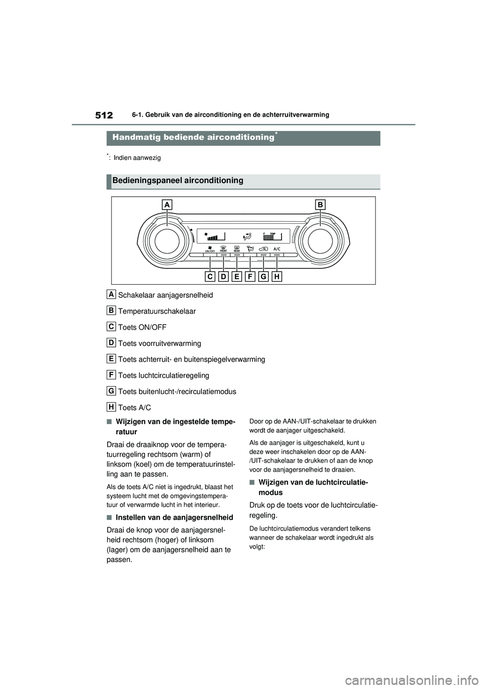 TOYOTA RAV4 2021 Instructieboekje (in Dutch) 5126-1. Gebruik van de airconditioning en de achterruitverwarming
6-1.Gebruik van de airconditioning en de achterruitverwarming
*: Indien aanwezig
Schakelaar aanjagersnelheid
Temperatuurschakelaar
Toe TOYOTA RAV4 2021 Instructieboekje (in Dutch) 5126-1. Gebruik van de airconditioning en de achterruitverwarming
6-1.Gebruik van de airconditioning en de achterruitverwarming
*: Indien aanwezig
Schakelaar aanjagersnelheid
Temperatuurschakelaar
Toe