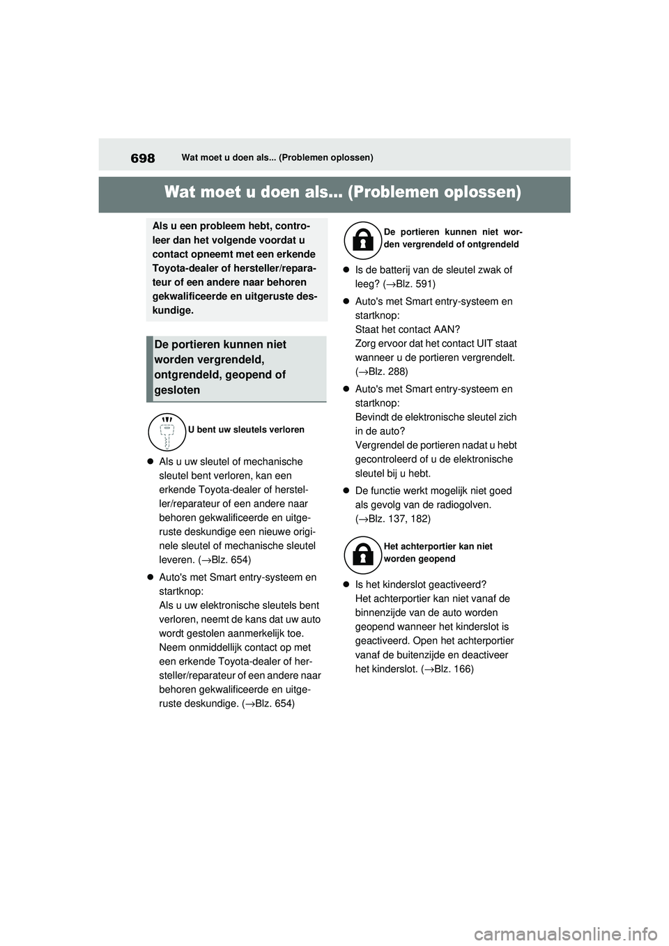 TOYOTA RAV4 2021 Instructieboekje (in Dutch) 698Wat moet u doen als... (Problemen oplossen)
1-1.Wat moet u doen als... (Problemen oplossen)Wat moet u doen als... (Problemen oplossen)
Als u uw sleutel of mechanische
sleutel bent verloren, kan TOYOTA RAV4 2021 Instructieboekje (in Dutch) 698Wat moet u doen als... (Problemen oplossen)
1-1.Wat moet u doen als... (Problemen oplossen)Wat moet u doen als... (Problemen oplossen)
Als u uw sleutel of mechanische
sleutel bent verloren, kan