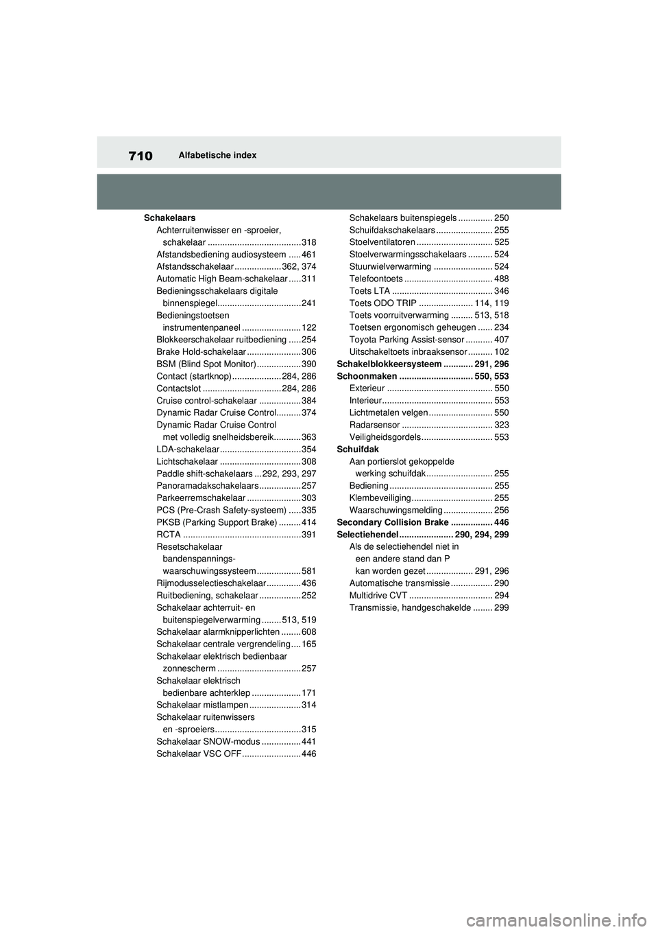 TOYOTA RAV4 2021 Instructieboekje (in Dutch) 710Alfabetische index
Schakelaars Achterruitenwisser en -sproeier, schakelaar ...................................... 318
Afstandsbediening audiosysteem ..... 461
Afstandsschakelaar ................... TOYOTA RAV4 2021 Instructieboekje (in Dutch) 710Alfabetische index
Schakelaars Achterruitenwisser en -sproeier, schakelaar ...................................... 318
Afstandsbediening audiosysteem ..... 461
Afstandsschakelaar ...................
