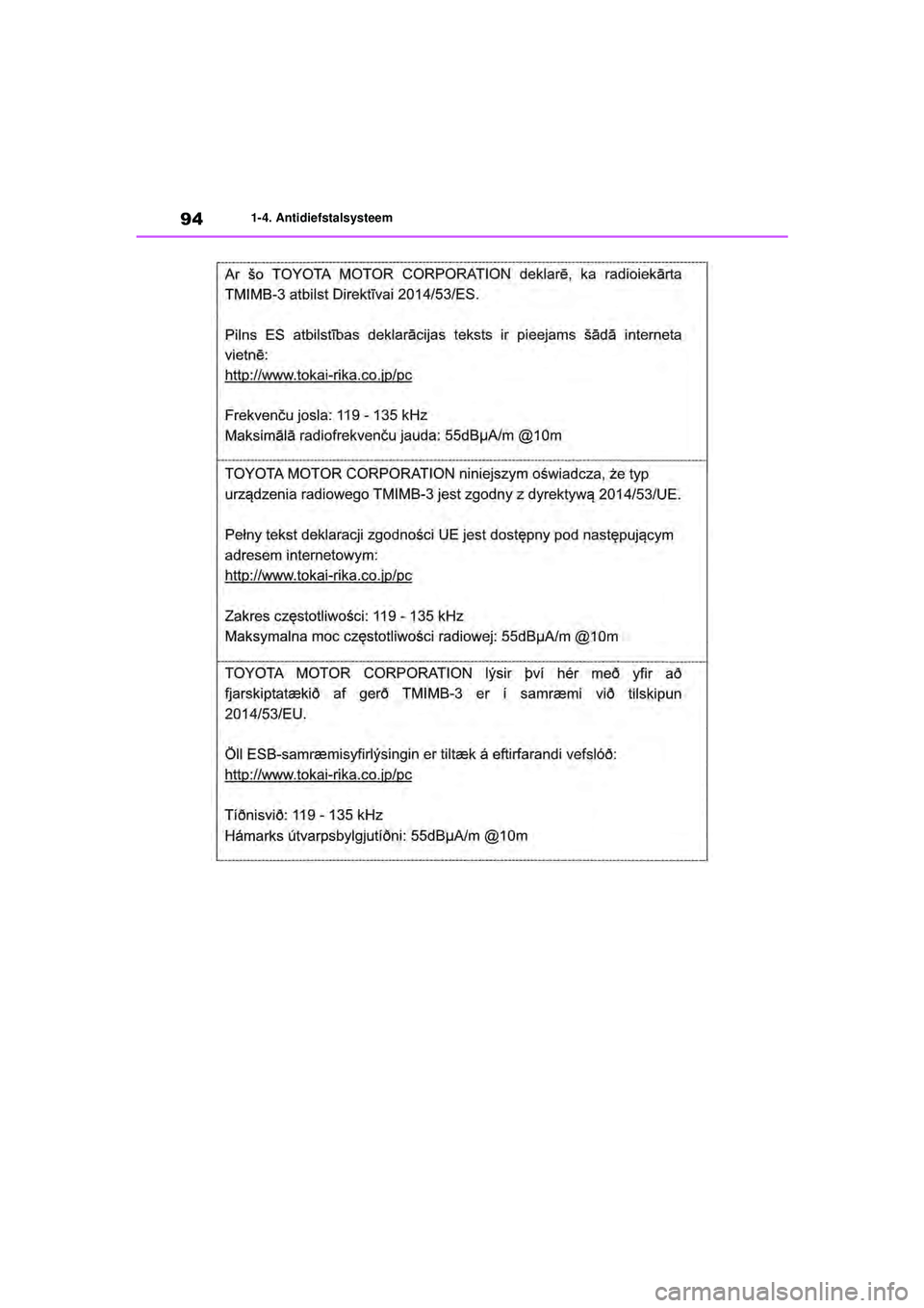 TOYOTA RAV4 2021  Instructieboekje (in Dutch) 941-4. Antidiefstalsysteem
pM_RAV4_OM_OM42D20E_(EE).book  Page 94  Friday, August 7, 2020  1:15 PM 