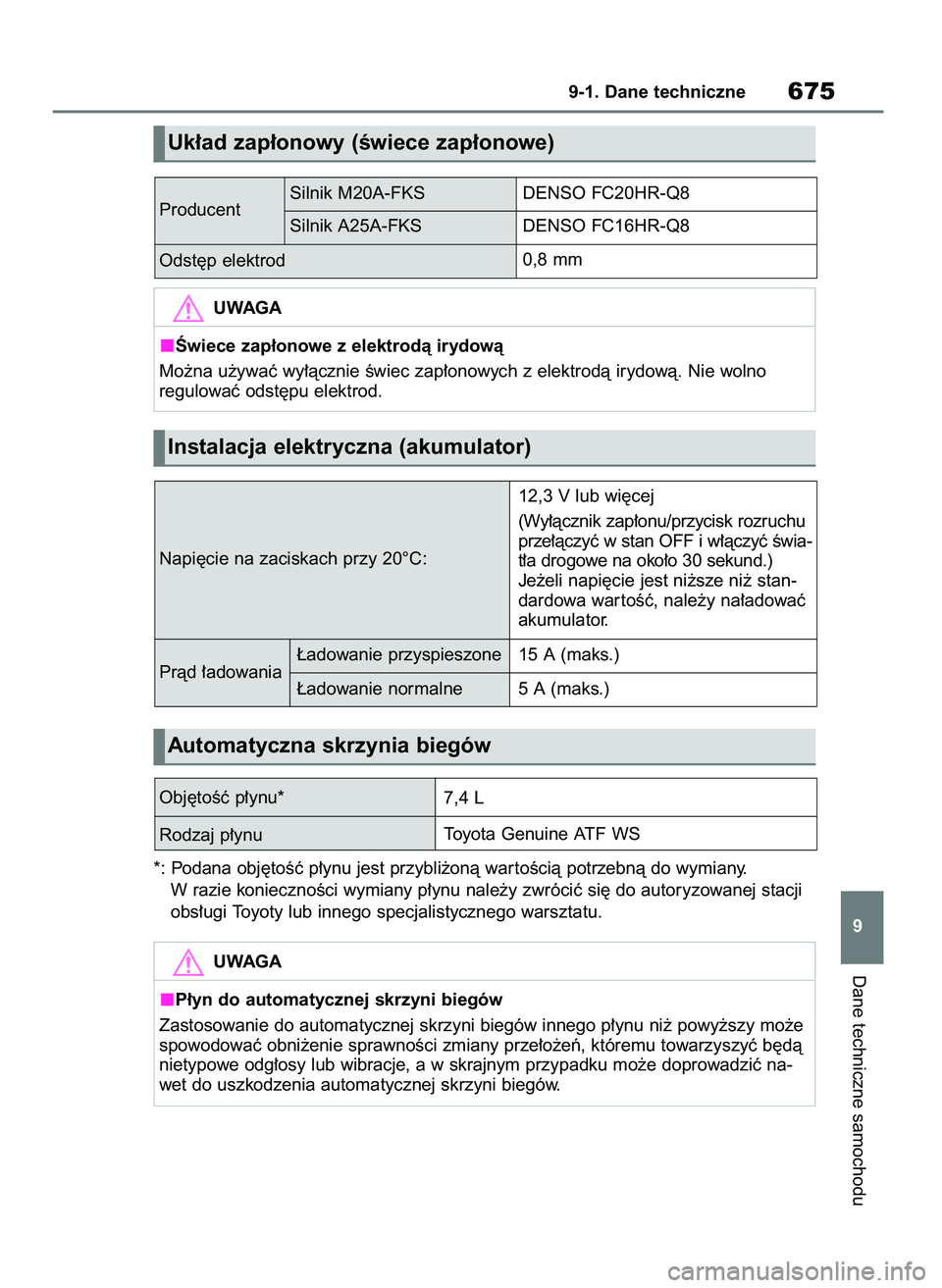 TOYOTA RAV4 2021  Instrukcja obsługi (in Polish) *: Podana obj´toÊç p∏ynu jest przybli˝onà war toÊcià potrzebnà do wymiany.
W razie koniecznoÊci wymiany p∏ynu nale˝y zwróciç si´ do autoryzowanej stacji
obs∏ugi Toyoty lub innego sp