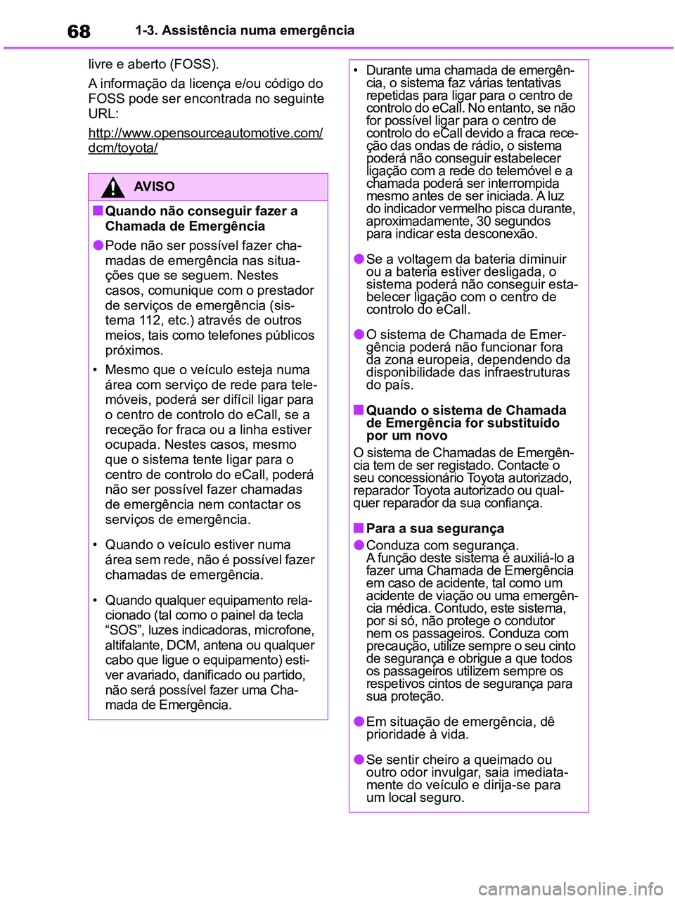TOYOTA RAV4 2021 Manual de utilização (in Portuguese) 681-3. Assistência numa emergência
livre e aberto (FOSS).
A informação da licença e/ou código do
FOSS pode ser encontrada no seguinte
URL:
http://www.opensourceautomotive.com/
dcm/toyota/
AV I TOYOTA RAV4 2021 Manual de utilização (in Portuguese) 681-3. Assistência numa emergência
livre e aberto (FOSS).
A informação da licença e/ou código do
FOSS pode ser encontrada no seguinte
URL:
http://www.opensourceautomotive.com/
dcm/toyota/
AV I