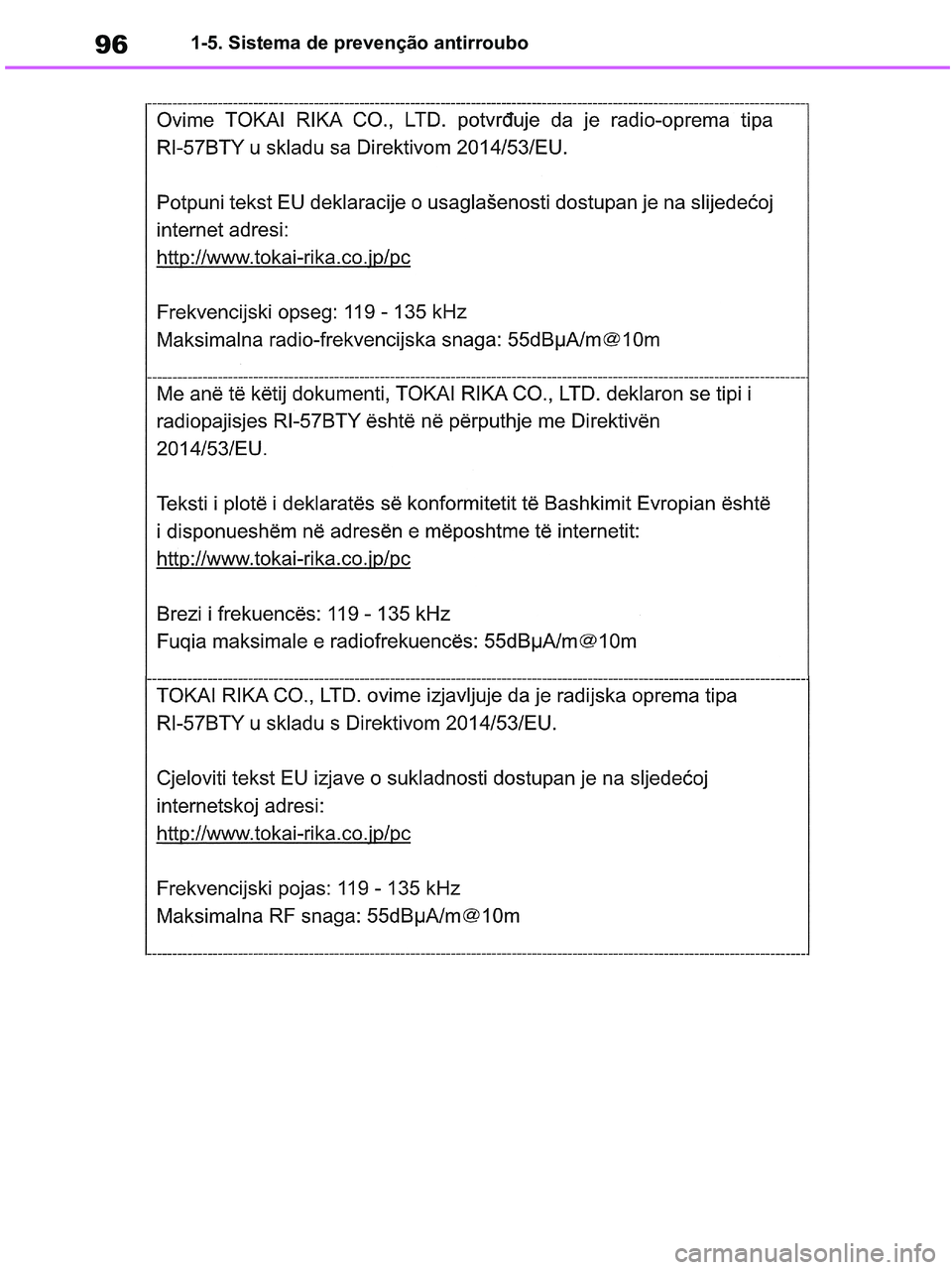 TOYOTA RAV4 2021  Manual de utilização (in Portuguese) 961-5. Sistema de prevenção antirroubo
pM_RAV4-HV_OM_OM42D32PT.book  Page 96  Wednesday, January 27, 2021  6:28 PM 