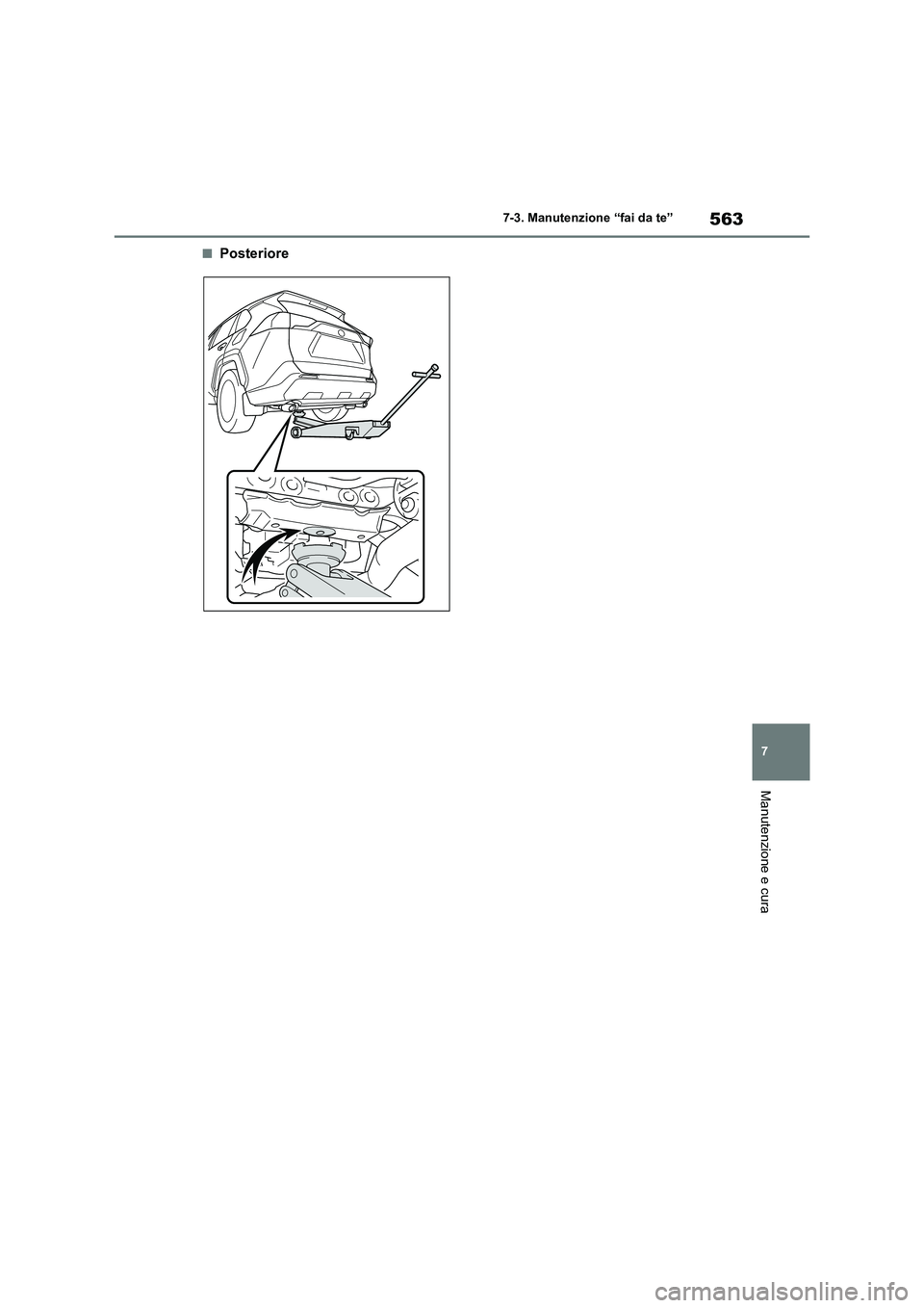 TOYOTA RAV4 2020  Manuale duso (in Italian) 563
7 7-3. Manutenzione “fai da te”
Manutenzione e cura
■Posteriore 