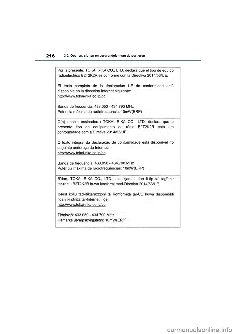 TOYOTA RAV4 2020  Instructieboekje (in Dutch) 2163-2. Openen, sluiten en vergrendelen van de portieren
pM_RAV4_OM_OM42C76E_(EE).book  Page 216  Monday, October 7, 2019  3:26 PM 
