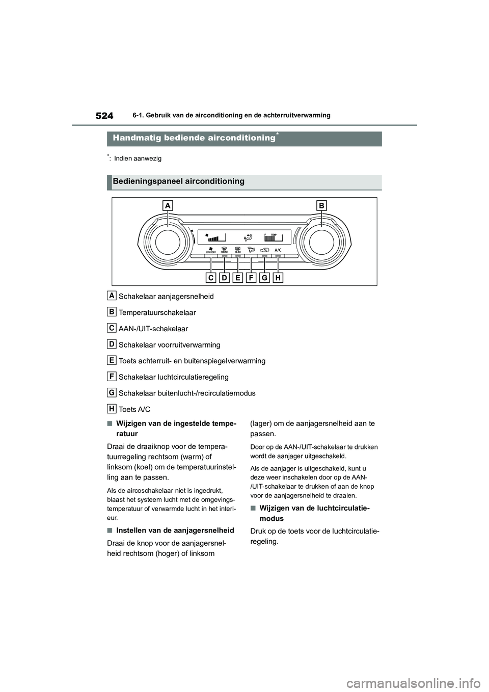 TOYOTA RAV4 2020 Instructieboekje (in Dutch) 5246-1. Gebruik van de airconditioning en de achterruitverwarming
6-1.Gebruik van de airconditioning en de achterruitverwarming
*: Indien aanwezig
Schakelaar aanjagersnelheid
Temperatuurschakelaar
AAN TOYOTA RAV4 2020 Instructieboekje (in Dutch) 5246-1. Gebruik van de airconditioning en de achterruitverwarming
6-1.Gebruik van de airconditioning en de achterruitverwarming
*: Indien aanwezig
Schakelaar aanjagersnelheid
Temperatuurschakelaar
AAN