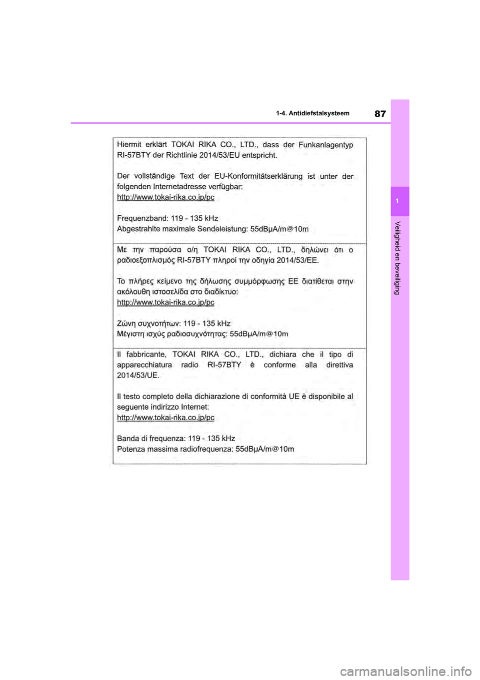 TOYOTA RAV4 2020  Instructieboekje (in Dutch) 87
1
1-4. Antidiefstalsysteem
Veiligheid en beveiliging
pM_RAV4_OM_OM42C76E_(EE).book  P
age 87  Monday, October 7, 2019  3:26 PM 
