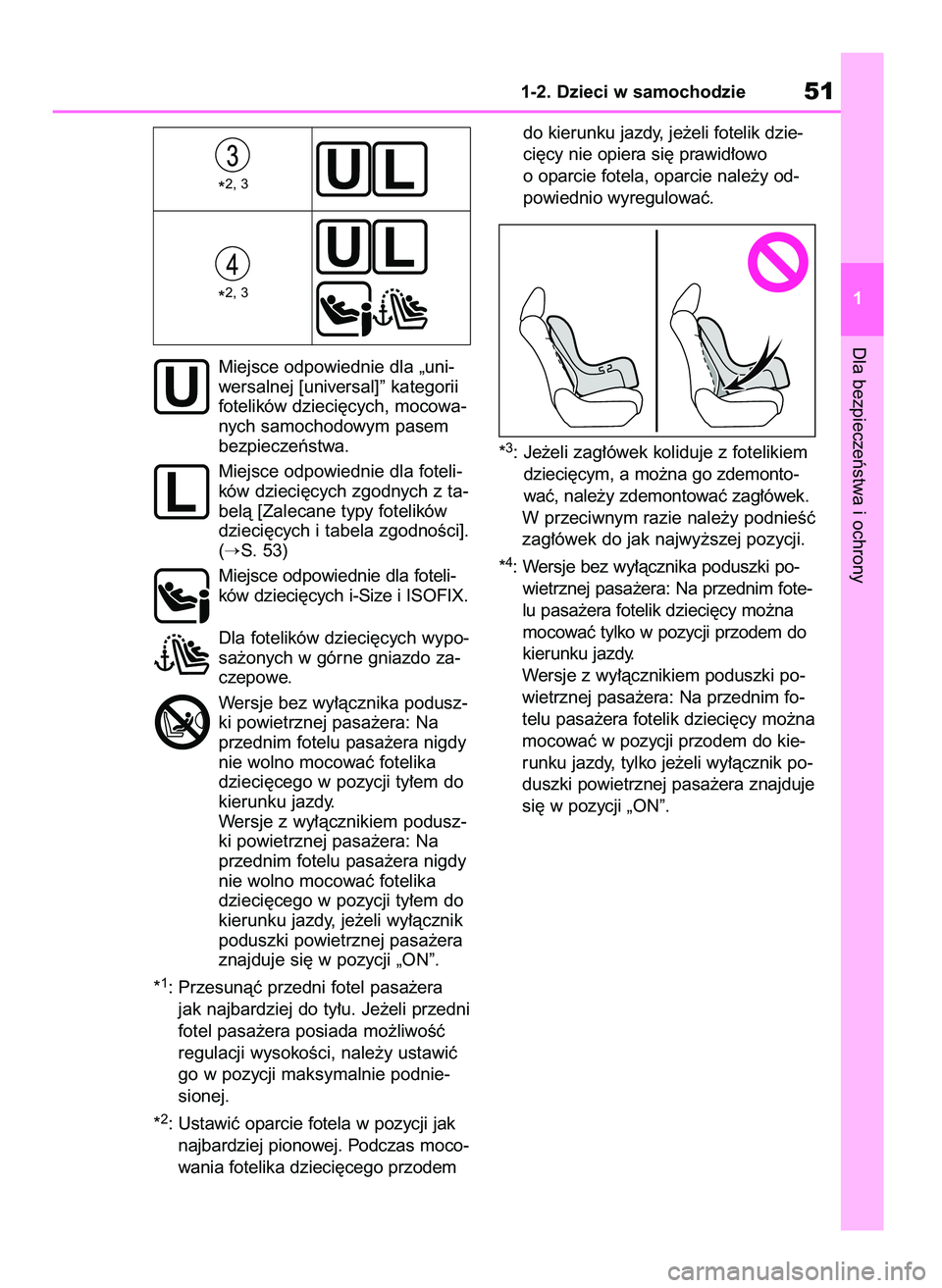 TOYOTA RAV4 2020  Instrukcja obsługi (in Polish) Miejsce odpowiednie dla „uni-
wersalnej [universal]” kategorii
fotelików dzieci´cych, mocowa-
nych samochodowym pasem
bezpieczeƒstwa.
Miejsce odpowiednie dla foteli-
ków dzieci´cych zgodnych 