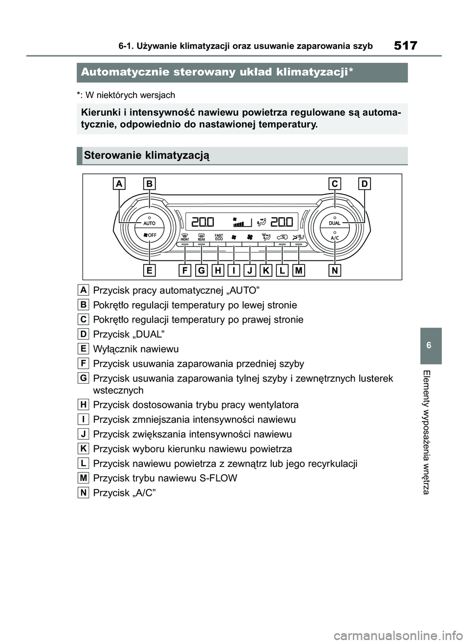 TOYOTA RAV4 2020  Instrukcja obsługi (in Polish) *: W niektórych wersjach
Przycisk pracy automatycznej „AUTO”
Pokr´t∏o regulacji temperatury po lewej stronie
Pokr´t∏o regulacji temperatury po prawej stronie
Przycisk „DUAL”
Wy∏àczni