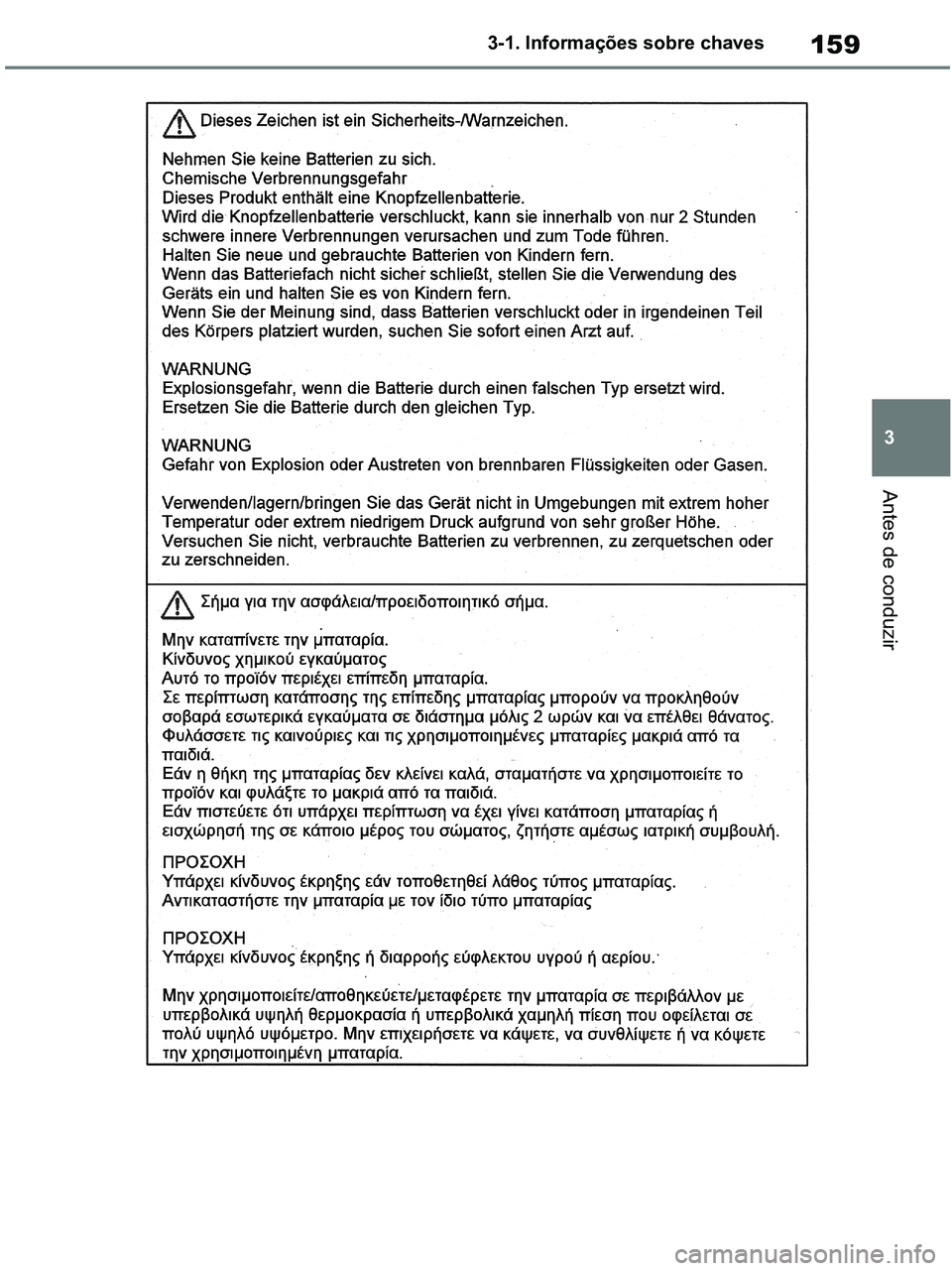 TOYOTA RAV4 2020  Manual de utilização (in Portuguese) 159
3 3-1. Informações sobre chaves
Antes de conduzir
pM_RAV4-HV_OM_OM42D32PT.book  Page 159  Wednesday, January 27, 2021  6:28 PM 