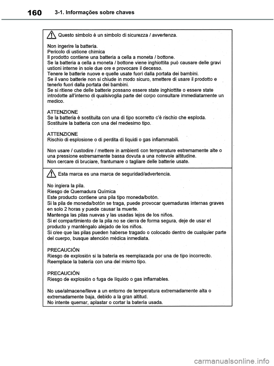 TOYOTA RAV4 2020  Manual de utilização (in Portuguese) 1603-1. Informações sobre chaves
pM_RAV4-HV_OM_OM42D32PT.book  Page 160  Wednesday, January 27, 2021  6:28 PM 
