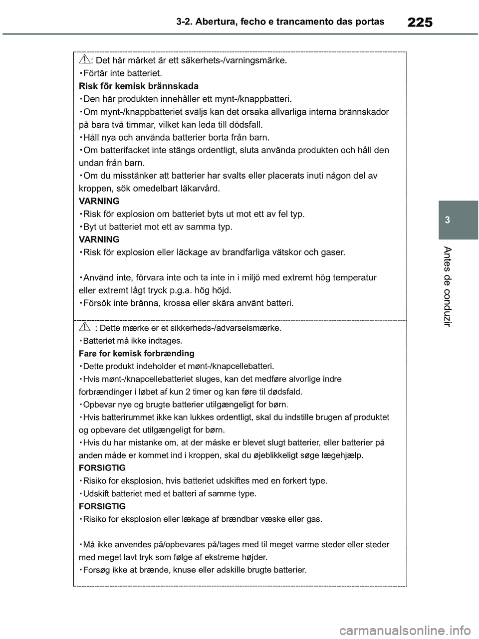 TOYOTA RAV4 2020  Manual de utilização (in Portuguese) 225
3 3-2. Abertura, fecho e trancamento das portas
Antes de conduzir
pM_RAV4-HV_OM_OM42D32PT.book  Page 225  Wednesday, January 27, 2021  6:28 PM 
