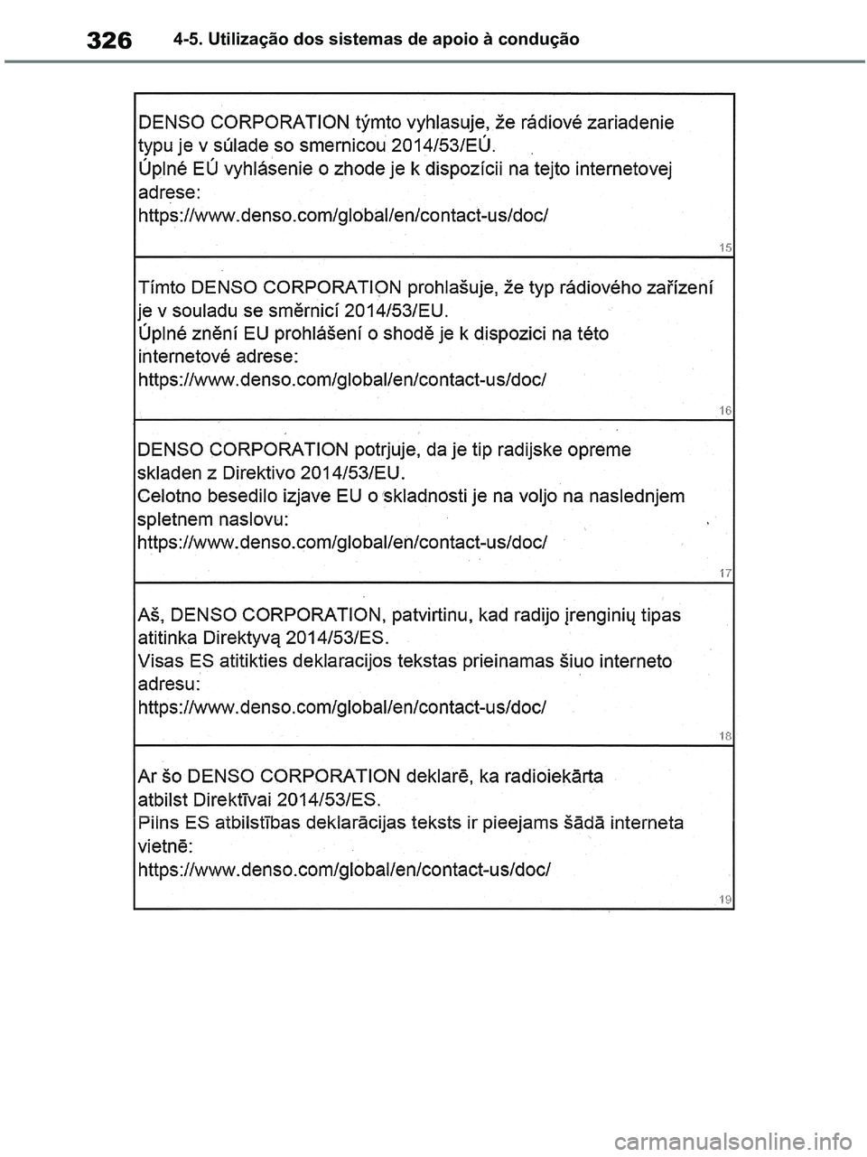 TOYOTA RAV4 2020 Manual de utilização (in Portuguese) 3264-5. Utilização dos sistemas de apoio à condução
pM_RAV4-HV_OM_OM42D32PT.book Page 326 Wednesday, January 27, 2021 6:28 PM TOYOTA RAV4 2020 Manual de utilização (in Portuguese) 3264-5. Utilização dos sistemas de apoio à condução
pM_RAV4-HV_OM_OM42D32PT.book Page 326 Wednesday, January 27, 2021 6:28 PM