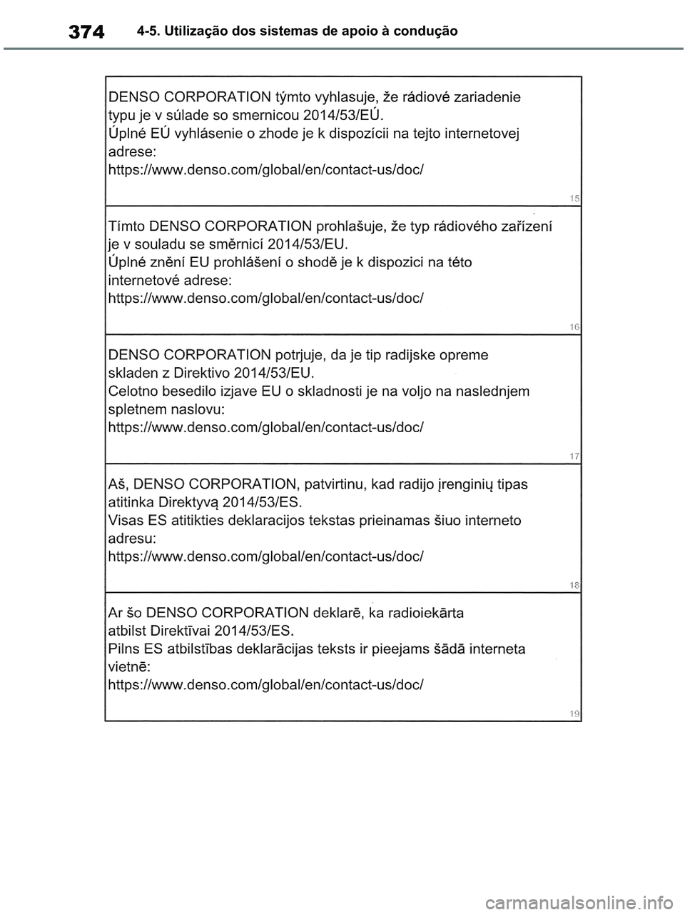 TOYOTA RAV4 2020 Manual de utilização (in Portuguese) 3744-5. Utilização dos sistemas de apoio à condução
pM_RAV4-HV_OM_OM42D32PT.book Page 374 Wednesday, January 27, 2021 6:28 PM TOYOTA RAV4 2020 Manual de utilização (in Portuguese) 3744-5. Utilização dos sistemas de apoio à condução
pM_RAV4-HV_OM_OM42D32PT.book Page 374 Wednesday, January 27, 2021 6:28 PM